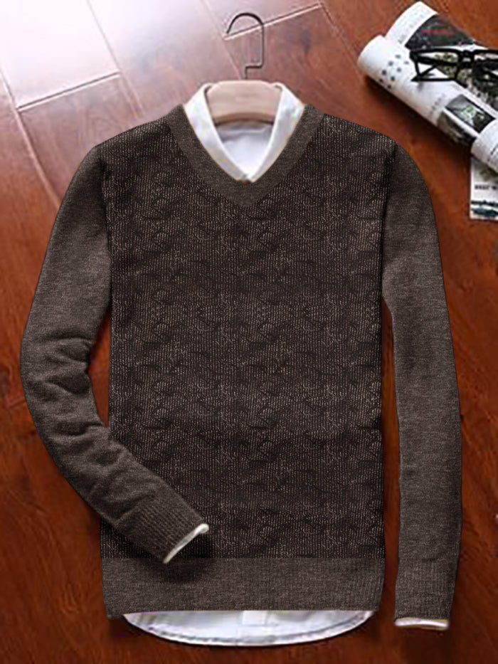 Louis Vicaci Full Sleeve Wool Sweatshirt For Men-Brown Melange-BE263/BR1068
