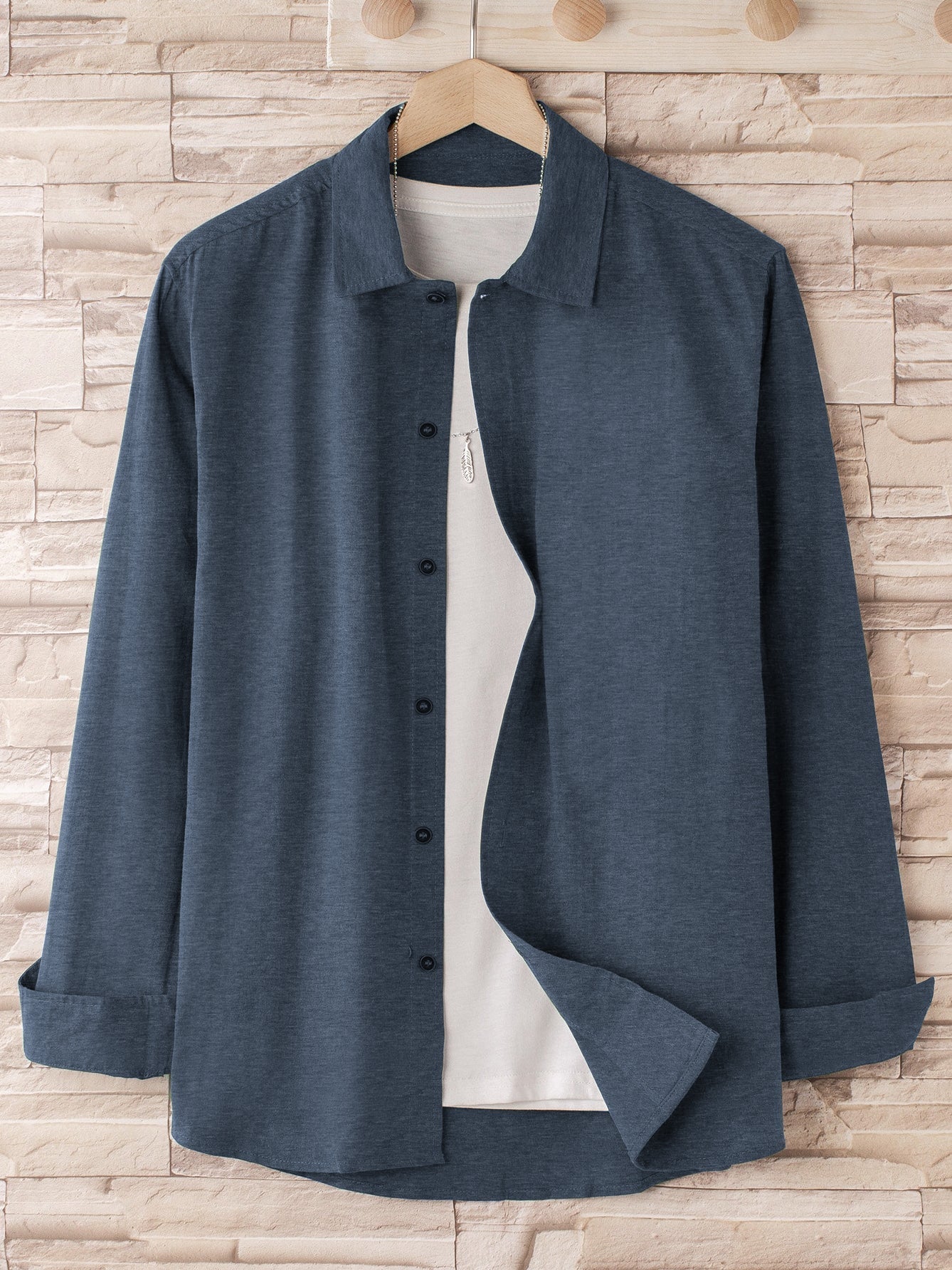 Louis Vicaci Super Stretchy Slim Fit Long Sleeve Summer Button Down Shirt For Men-Navy Melange-BR541