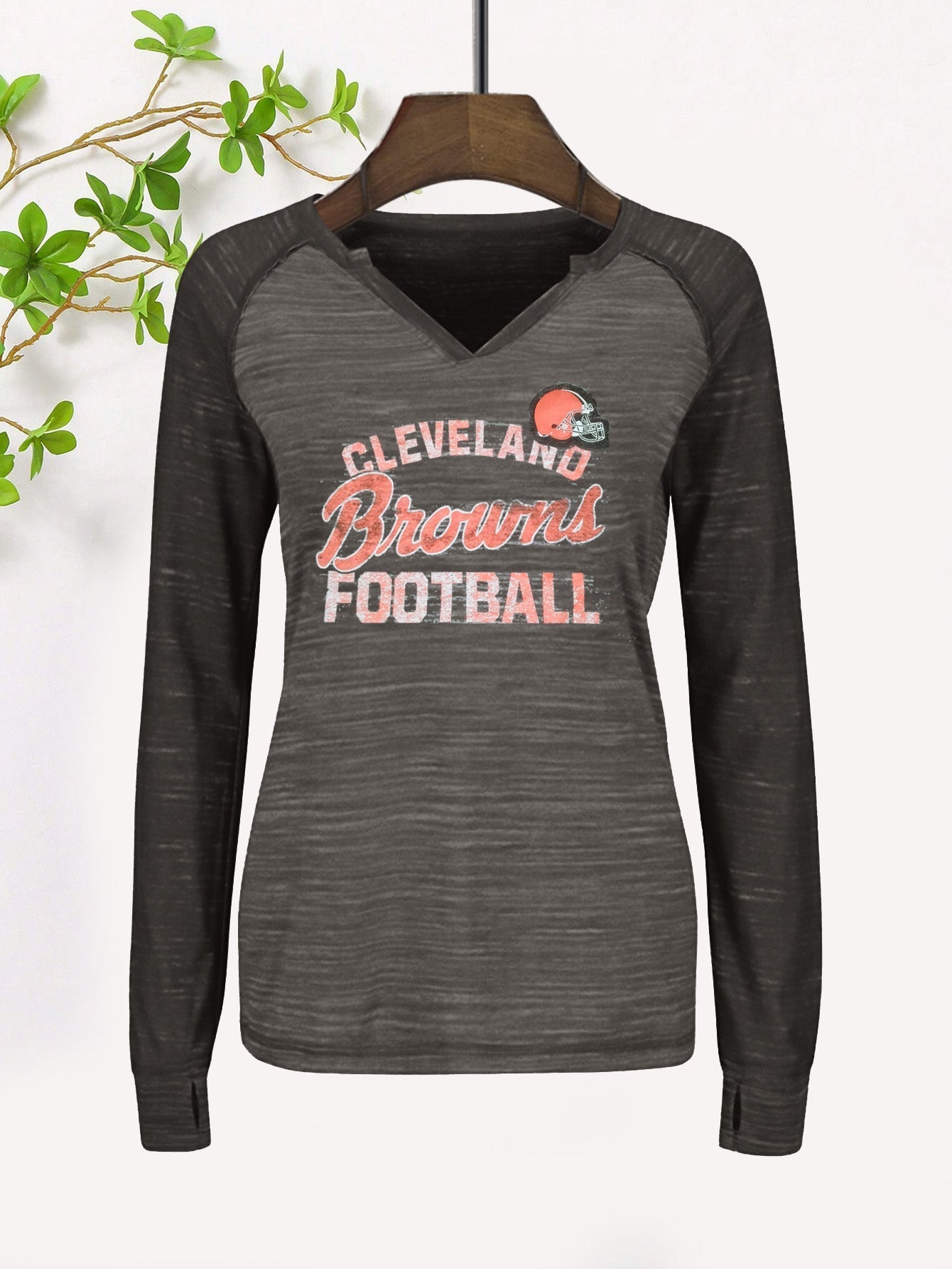 Majestic Lead Play Long Sleeve Split Neck Tee Shirt For Ladies-Brown Melange-SP2021