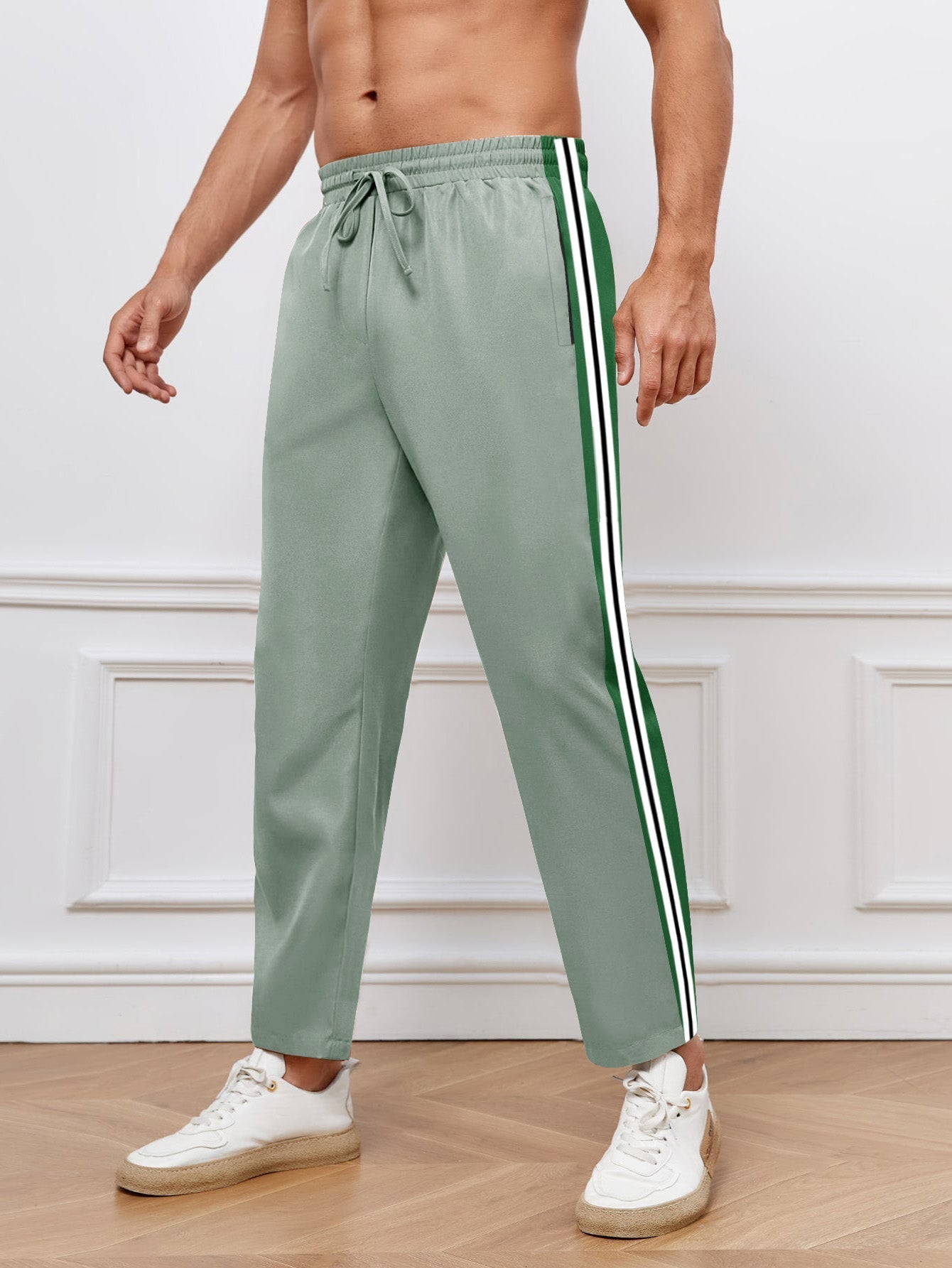 Louis Vicaci Slim Fit Active Wear Summer Trouser For Men-Graps with Whte & Green Stripe-SP1725
