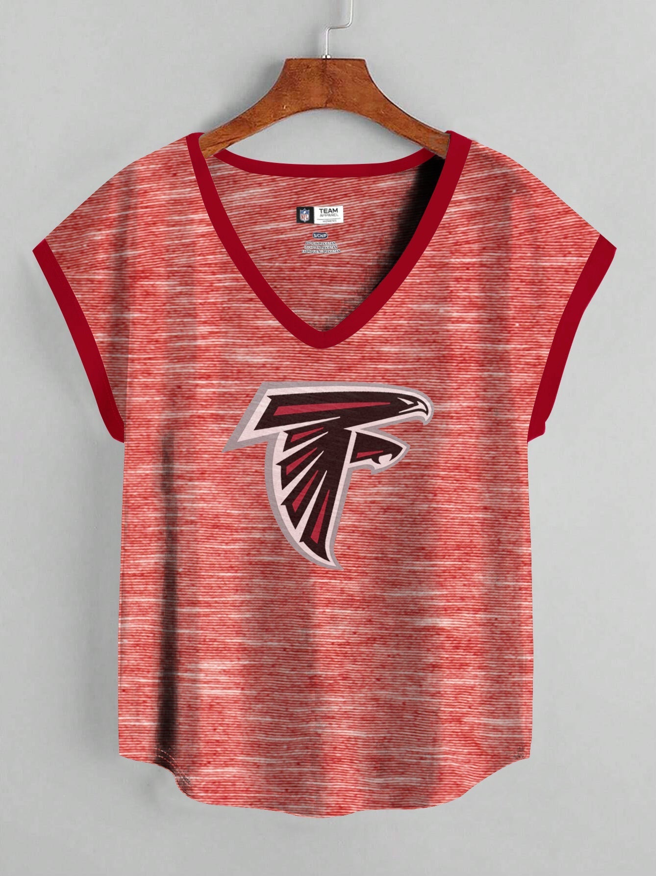 NFL Single Jersey Boxy V Neck Tee Shirt For Ladies-Red Melange-SP1973
