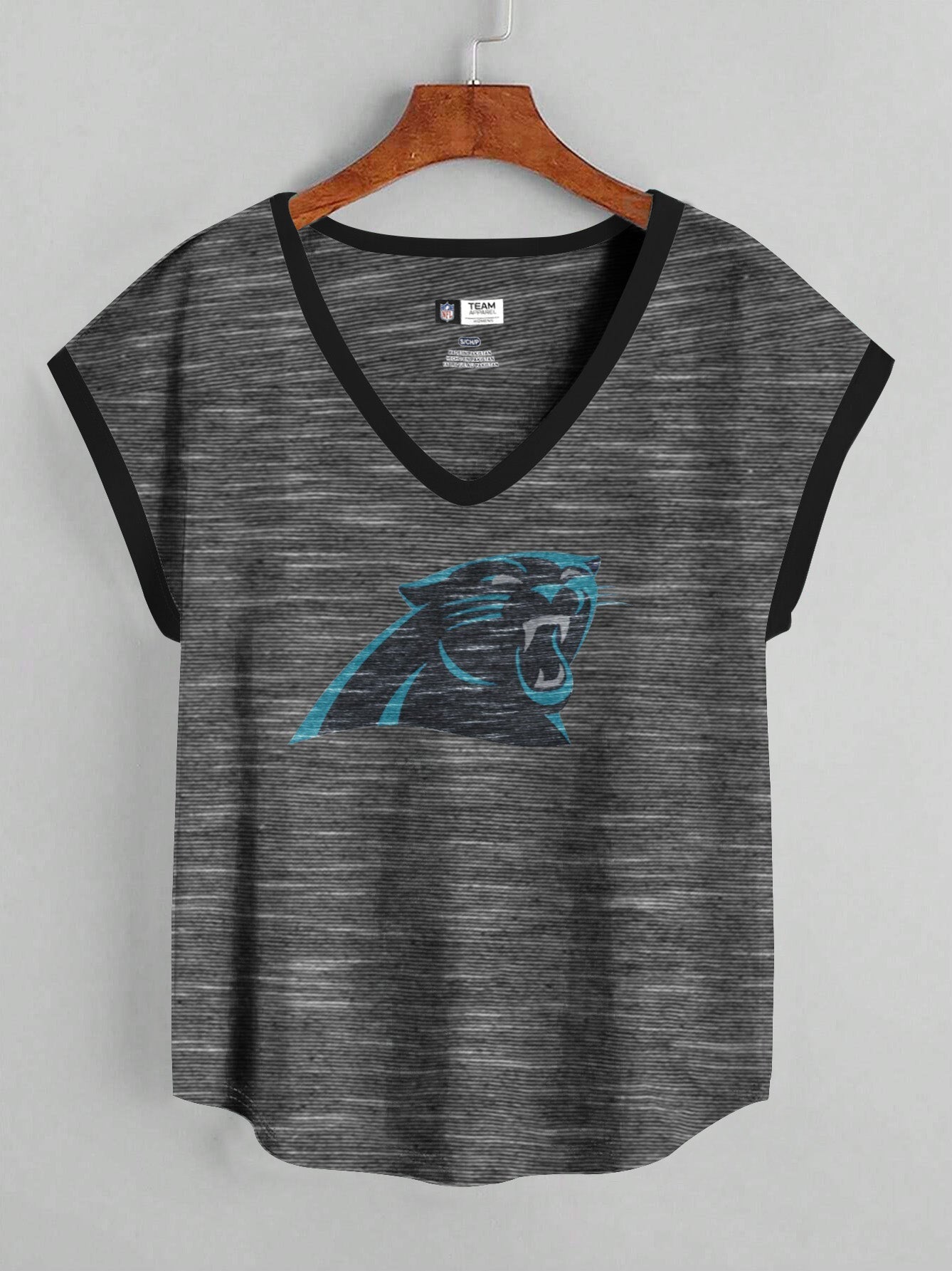 NFL Single Jersey Boxy V Neck Tee Shirt For Ladies-Black Melange-SP2143