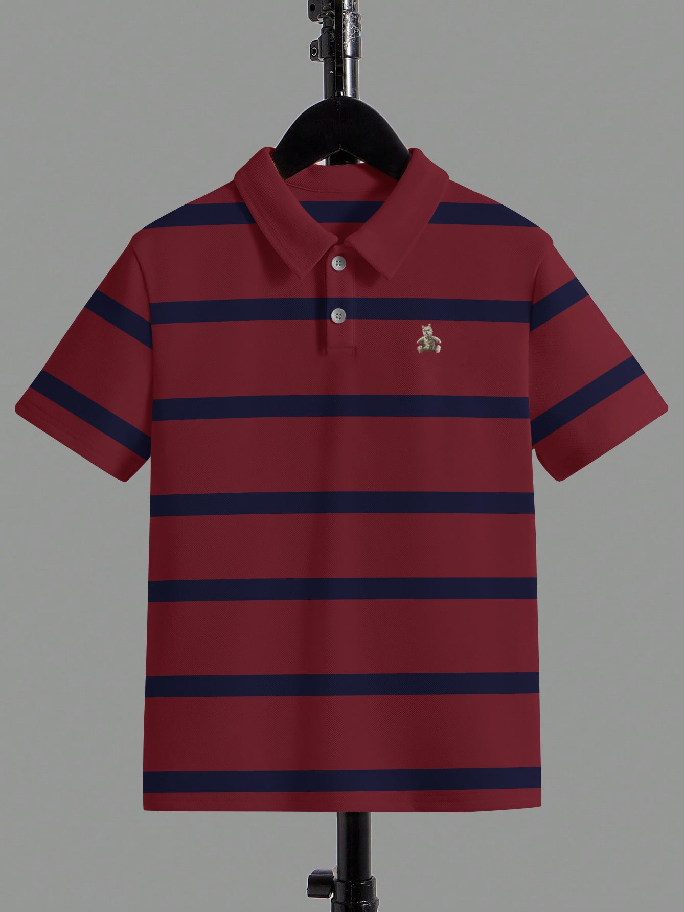 Nxt Single Jersey Polo Shirt For Kids-Red with Navy Stripes-SP3167