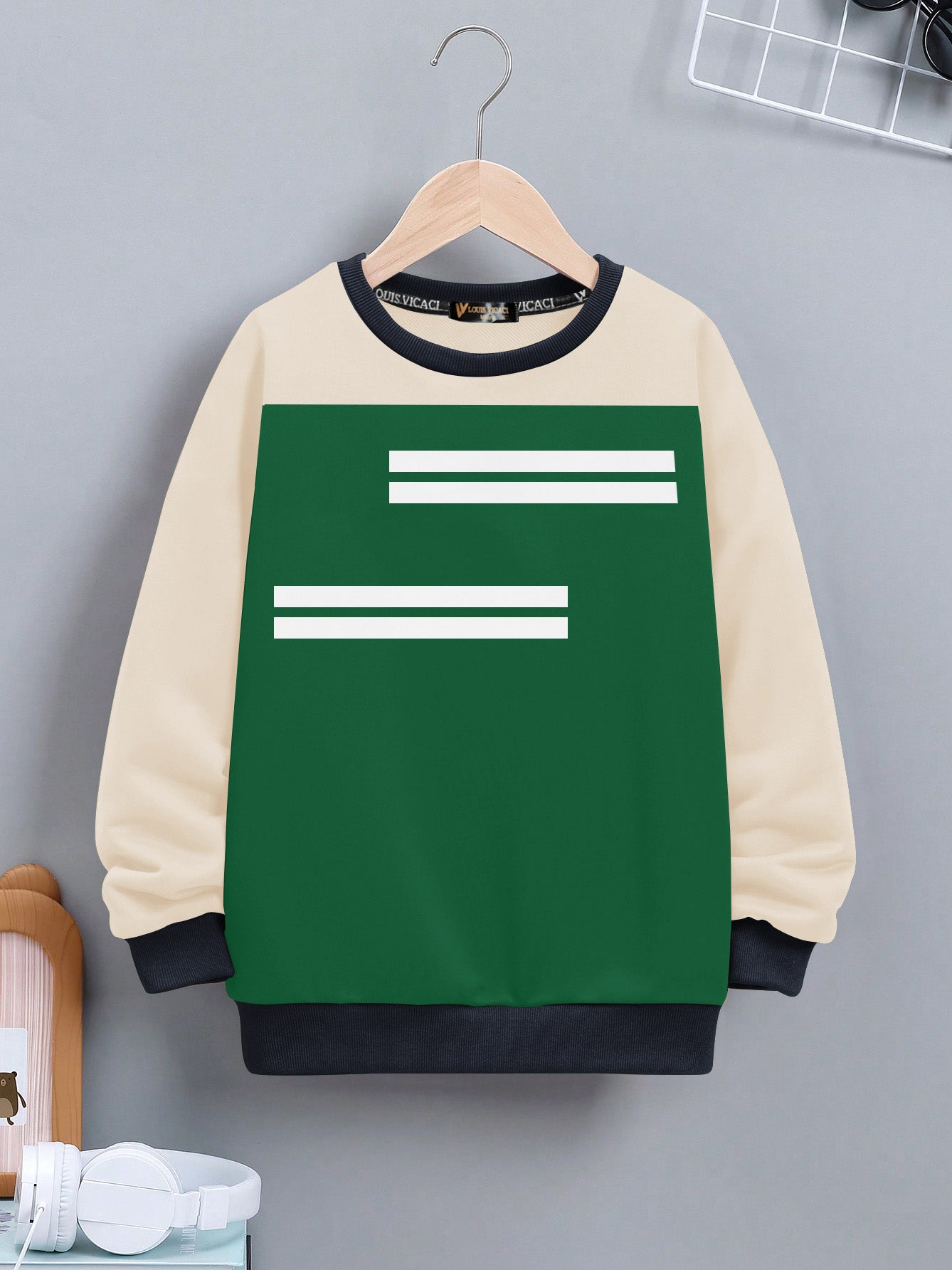 Louis Vicaci Fleece Sweatshirt For Kids-Green with Baby Pink-SP1260/RT2313