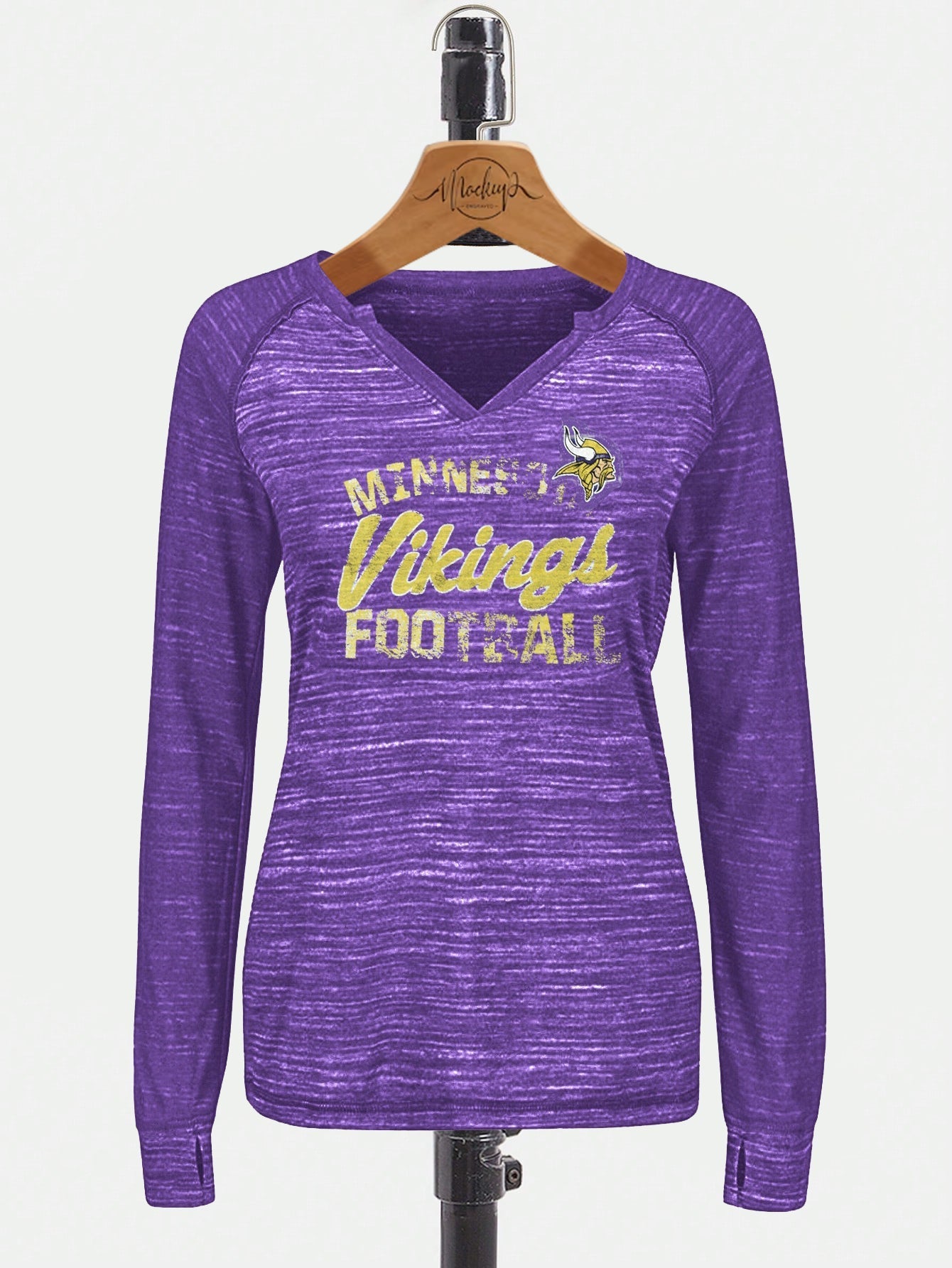 Majestic Lead Play Long Sleeve Split Neck Tee Shirt For Ladies-Purple Melange-SP1993