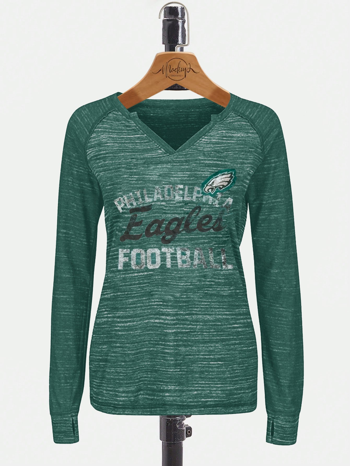 Majestic Lead Play Long Sleeve Split Neck Tee Shirt For Ladies-Persian Blue Melange-SP2022