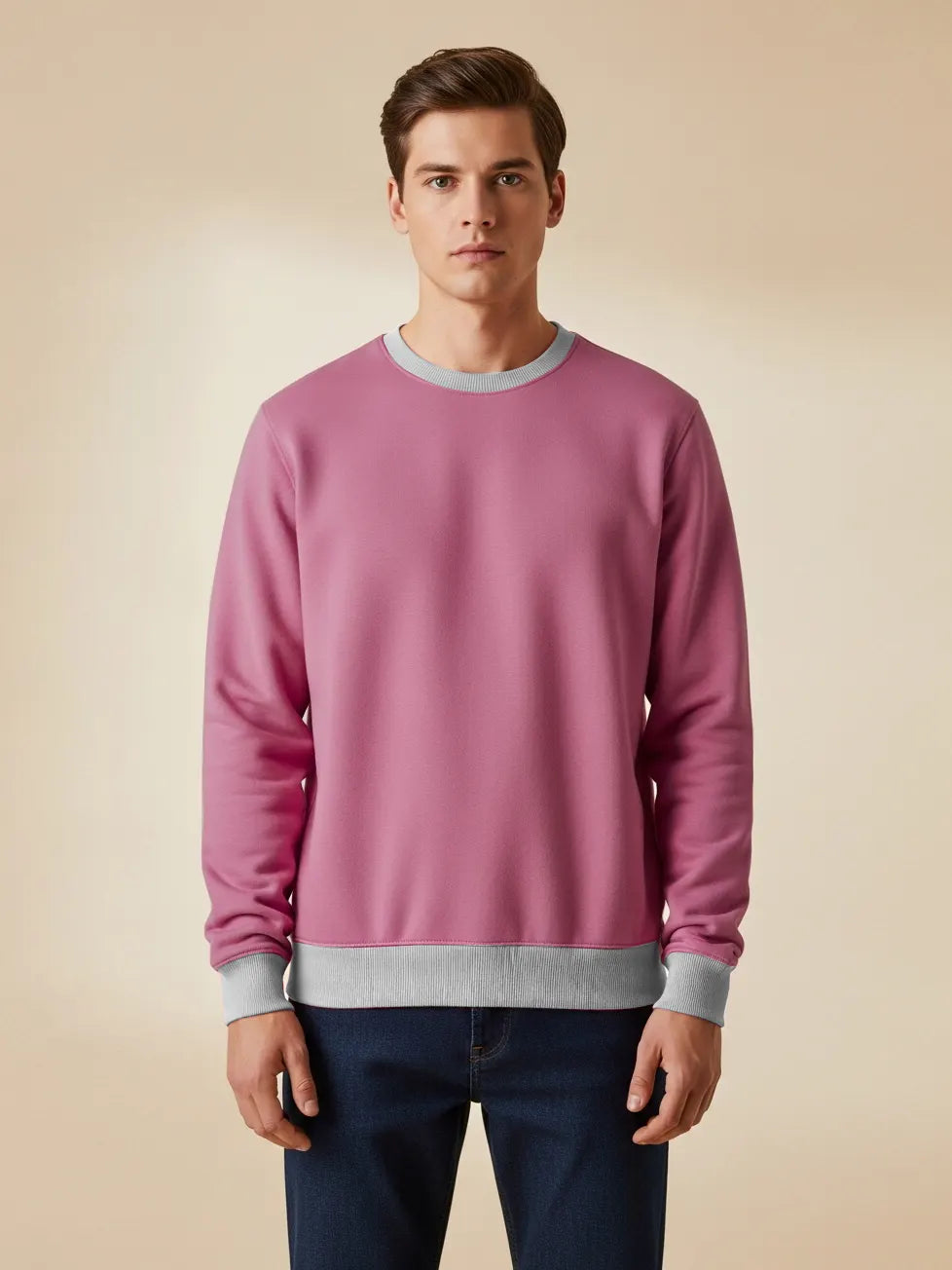 Upgrade Fleece Funky Style Sweatshirt For Men-Pink with Grey-BE2510
