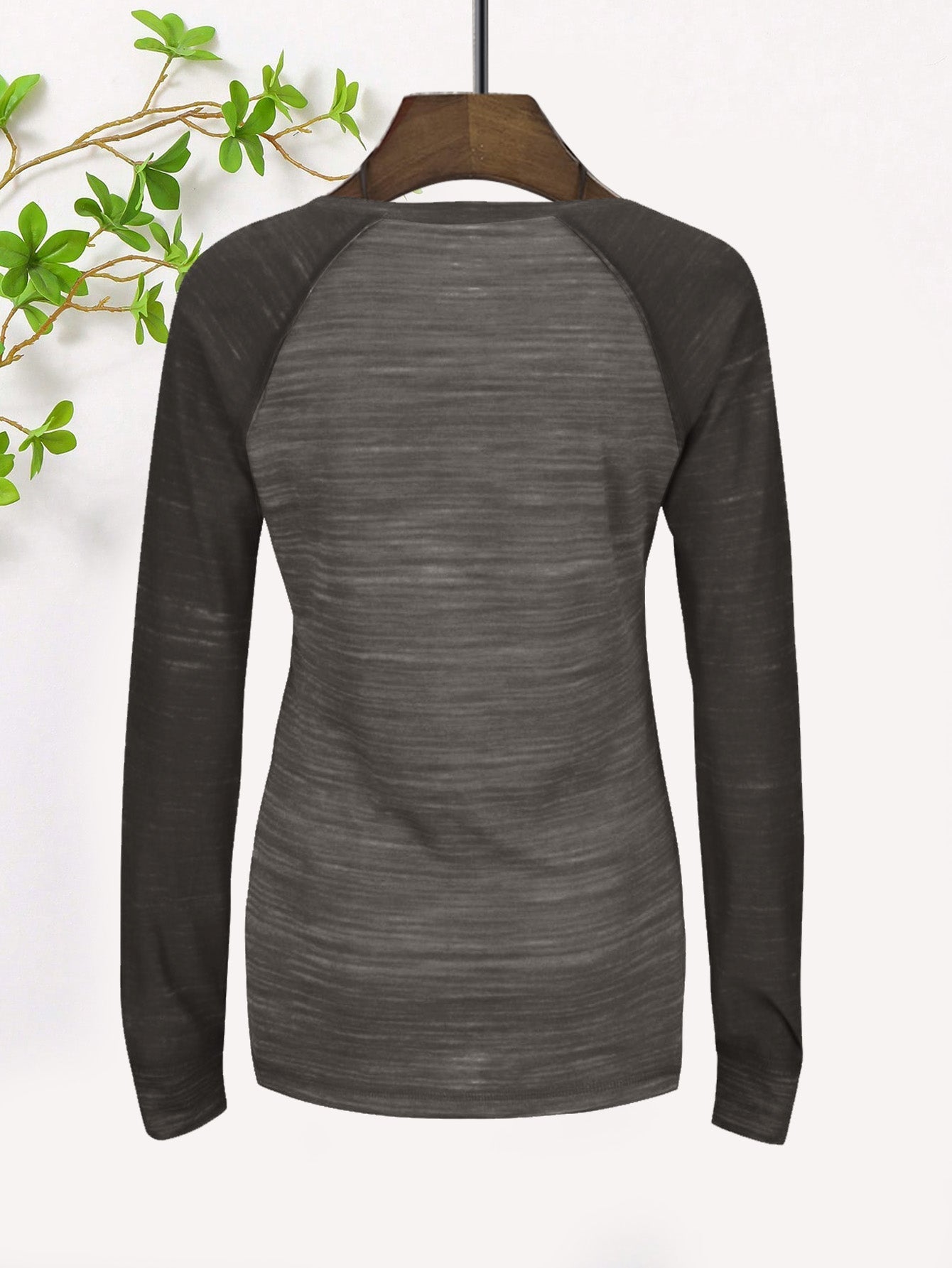 Majestic Lead Play Long Sleeve Split Neck Tee Shirt For Ladies-Brown Melange-SP2021