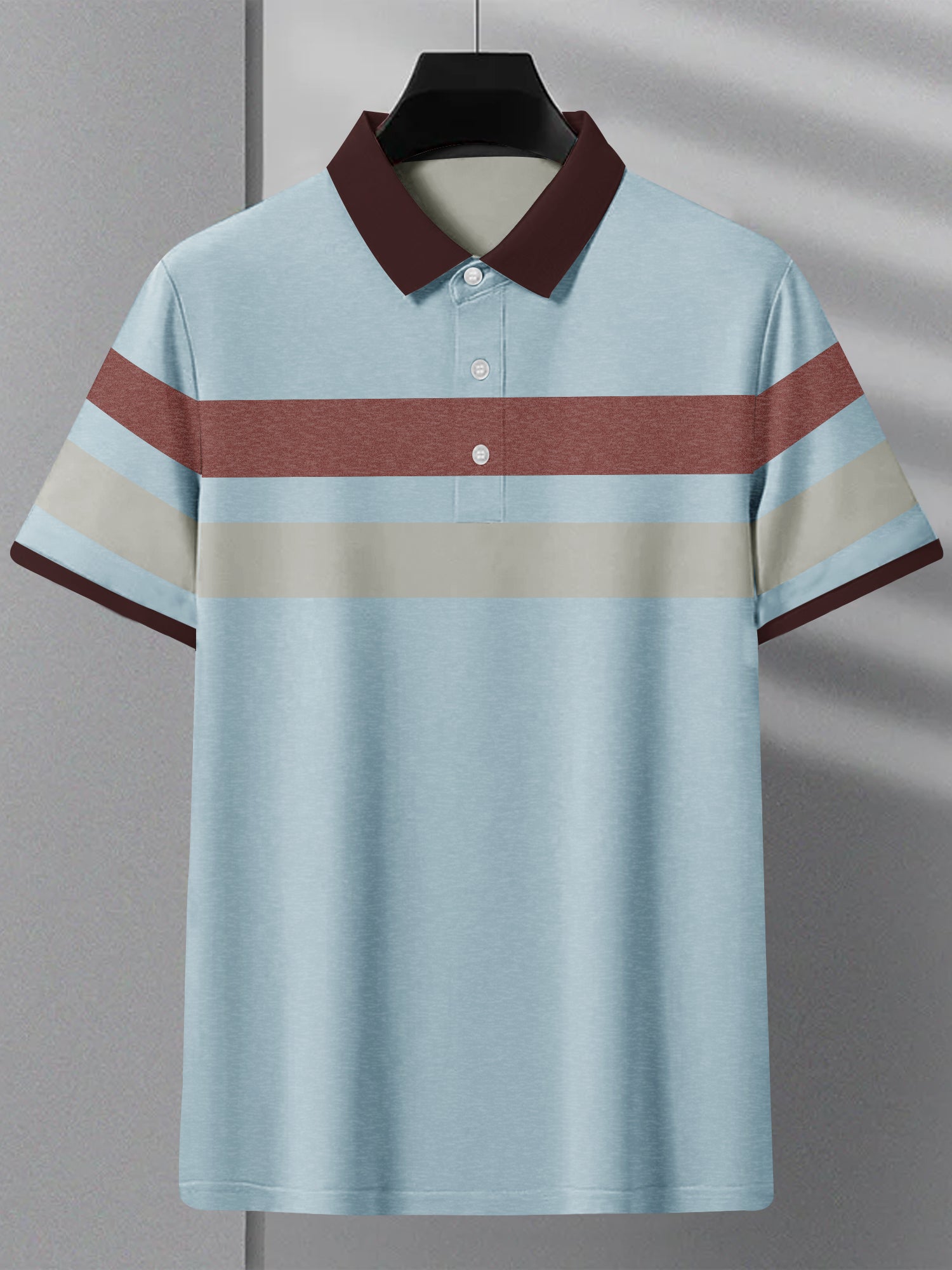 NXT Summer Polo Shirt For Men-Blue Melange with Maroon & Grey Stripe-SP1453/RT2341