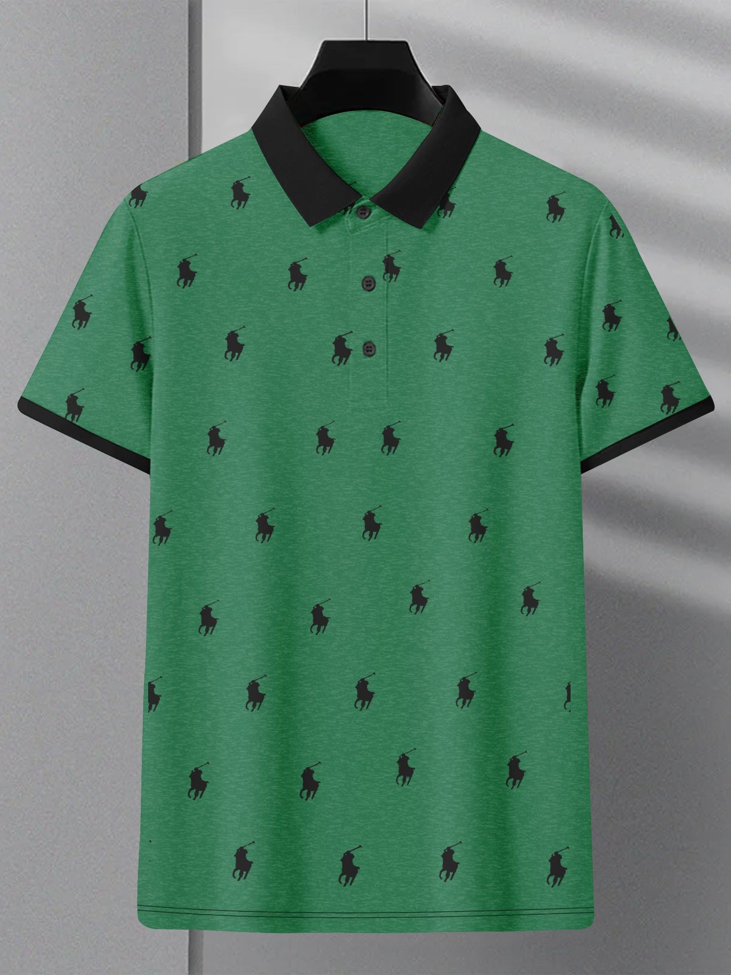 PRL Summer Polo Shirt For Men-Green Melange with Allover Print-SP1452/RT2340