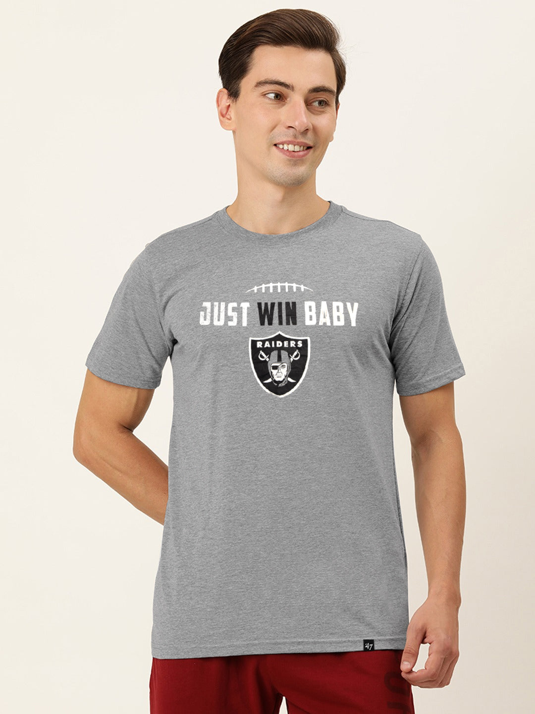 47 Crew Neck Half Sleeve Tee Shirt For Men-Grey Melange with Print-BE1103