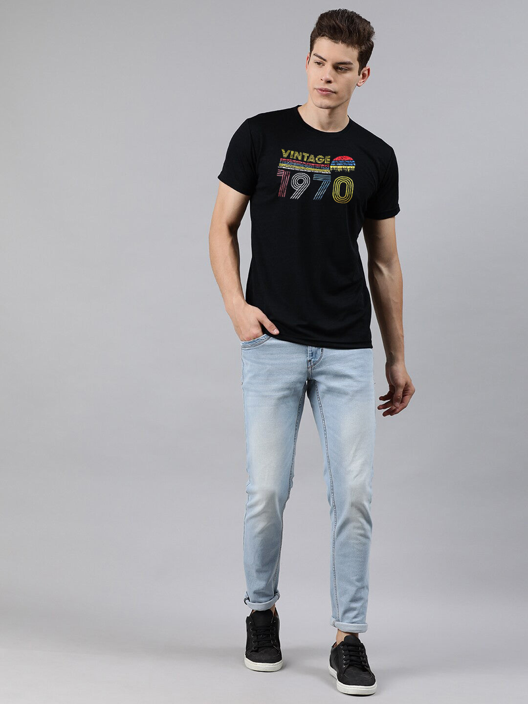 47 Lycra Summer T Shirt For Men-Black-BE3208/BR15656