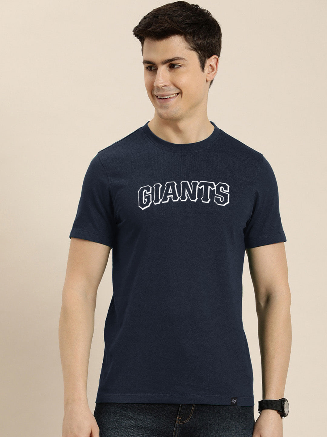 47 Single Jersey Crew Neck Tee Shirt For Men-Navy with Print-BE909/BR13171