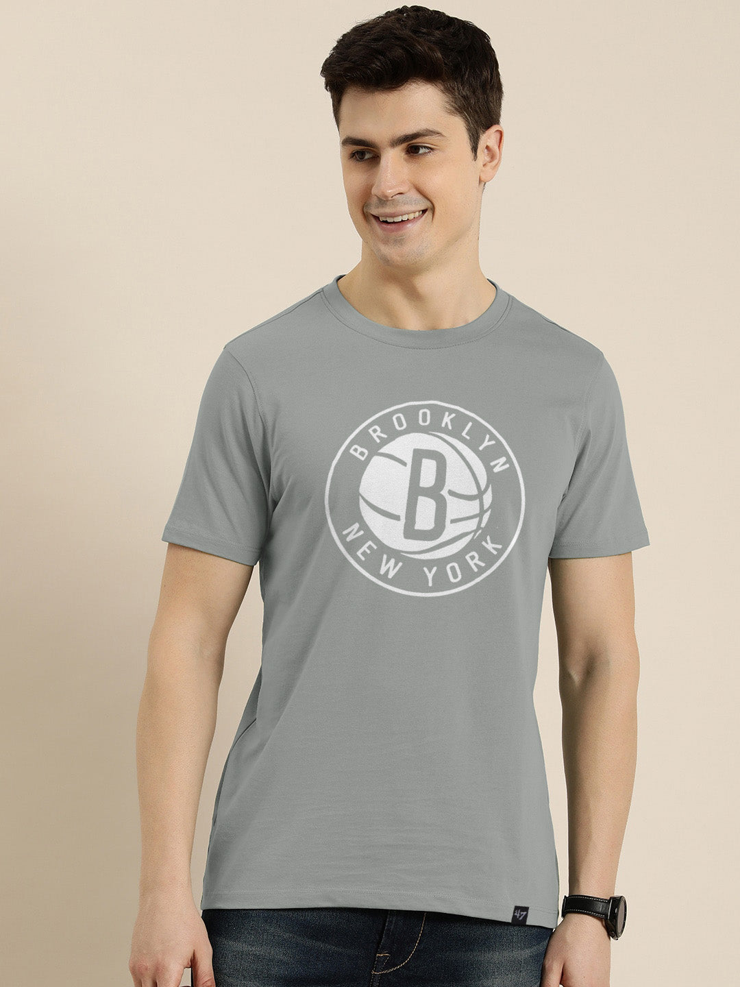 47 Single Jersey Crew Neck Tee Shirt For Men-Slate Grey with Print-BE903/BR13165