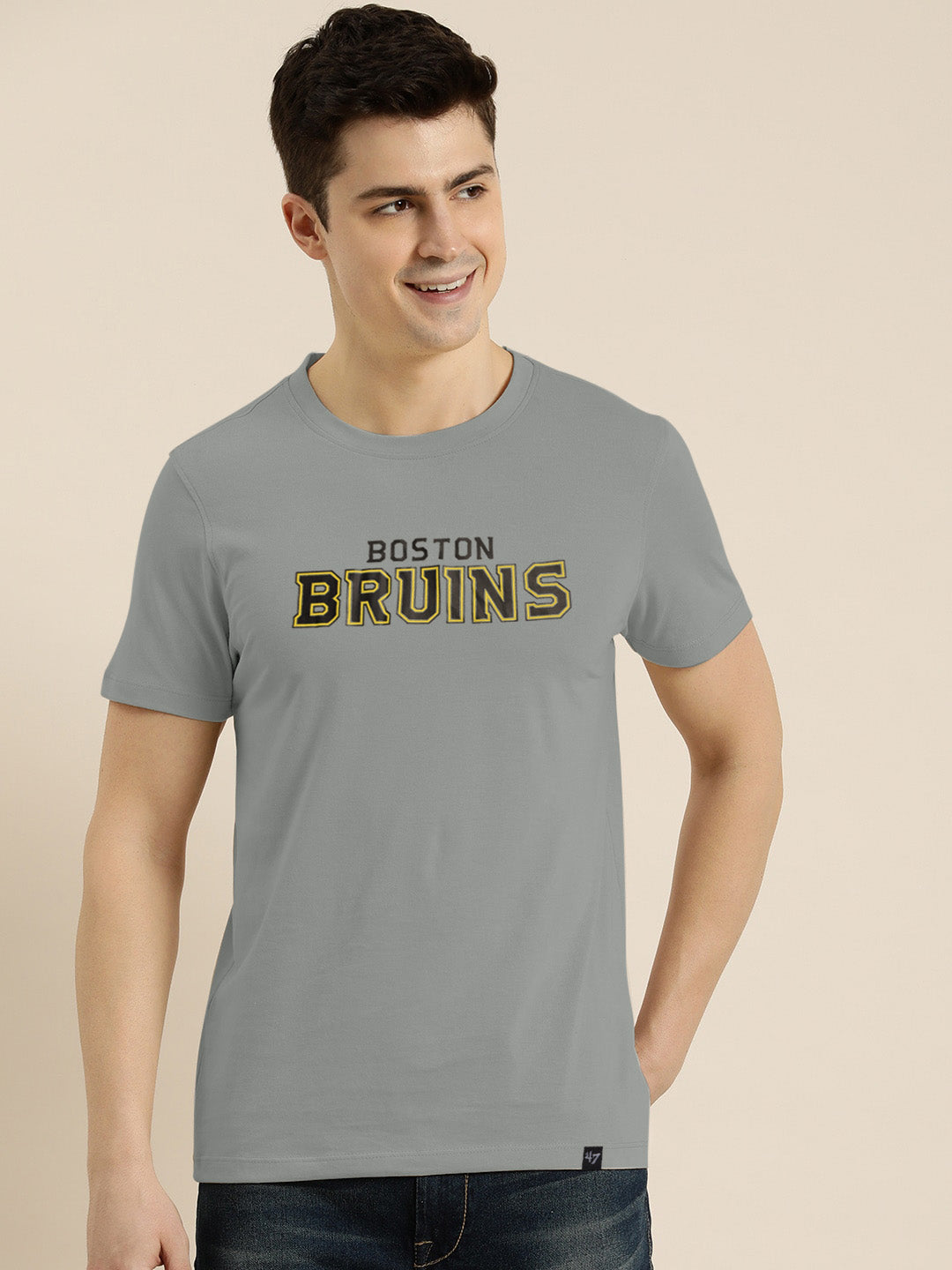 47 Single Jersey Crew Neck Tee Shirt For Men-Slate Grey with Print-BE908/BR13170