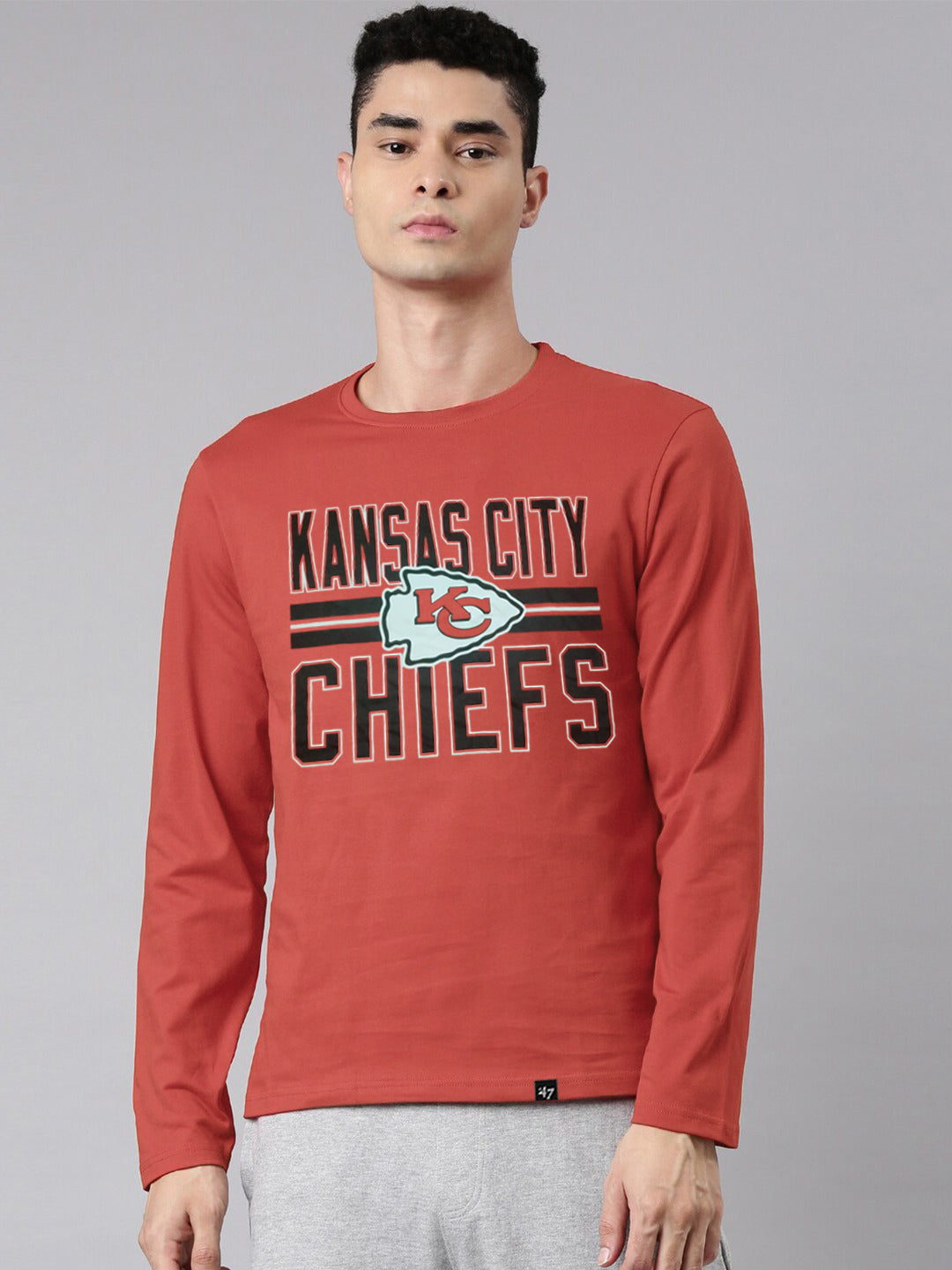 47 Single Jersey Crew Neck Long Sleeve Shirt For Men-Orange with Print-SP2028
