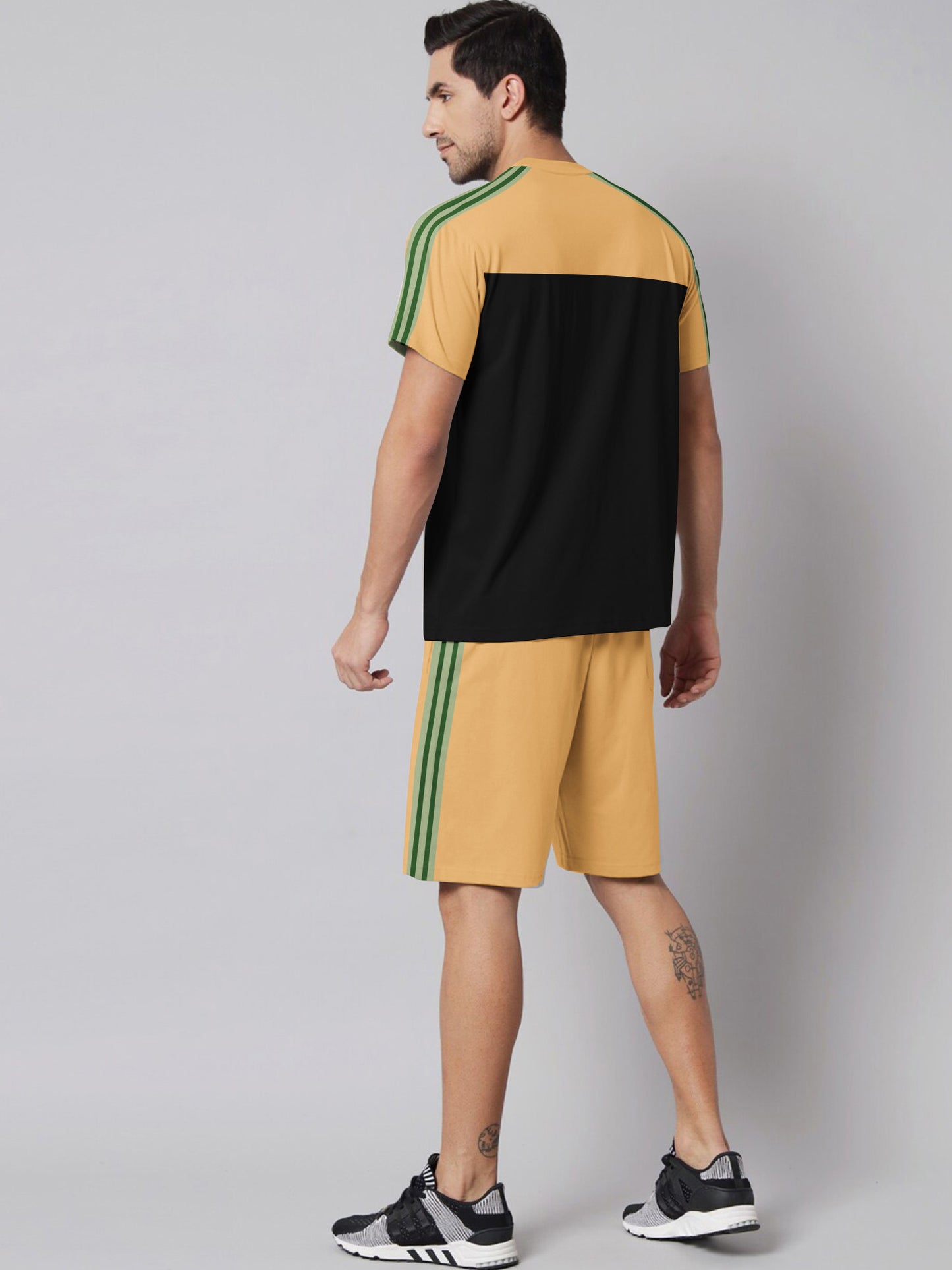 ADS Summer Fashion T-Shirt & Lounge Short Suit For Men-Camel with Black-BE3265/BR15695