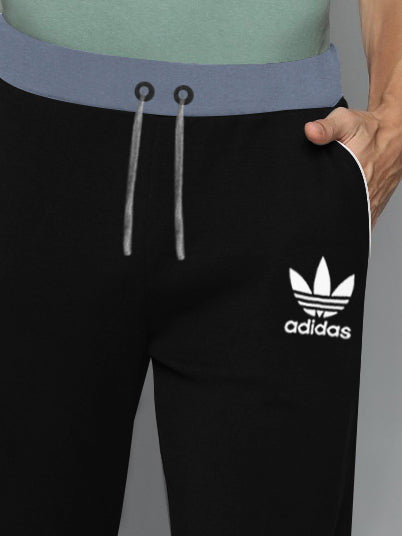 ADS Terry Fleece Jogger Sweatpant For Men-Black with Slate Blue Panels-BE2674