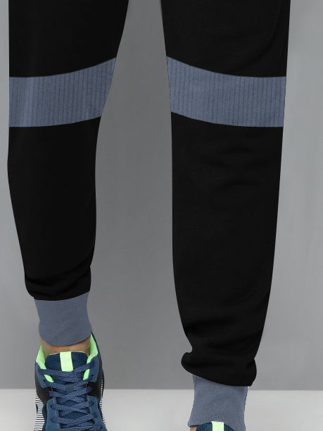 ADS Terry Fleece Jogger Sweatpant For Men-Black with Slate Blue Panels-BE2674