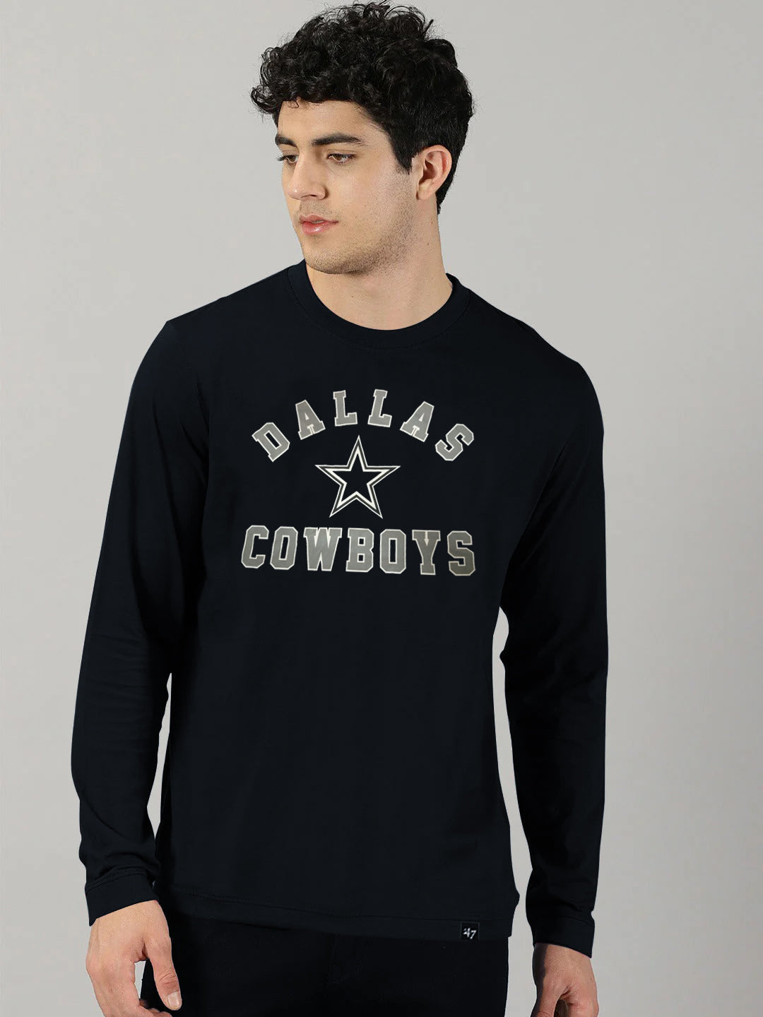 47 Single Jersey Crew Neck Long Sleeve Shirt For Men-Navy with Print