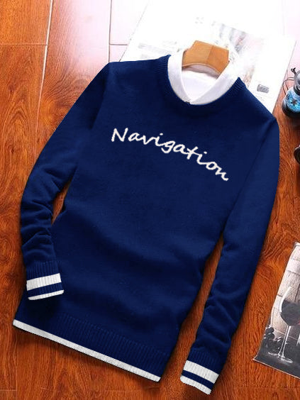 Louis Vicaci Full Sleeve Wool Sweatshirt For Men-Dark Blue-BE229/BR1033