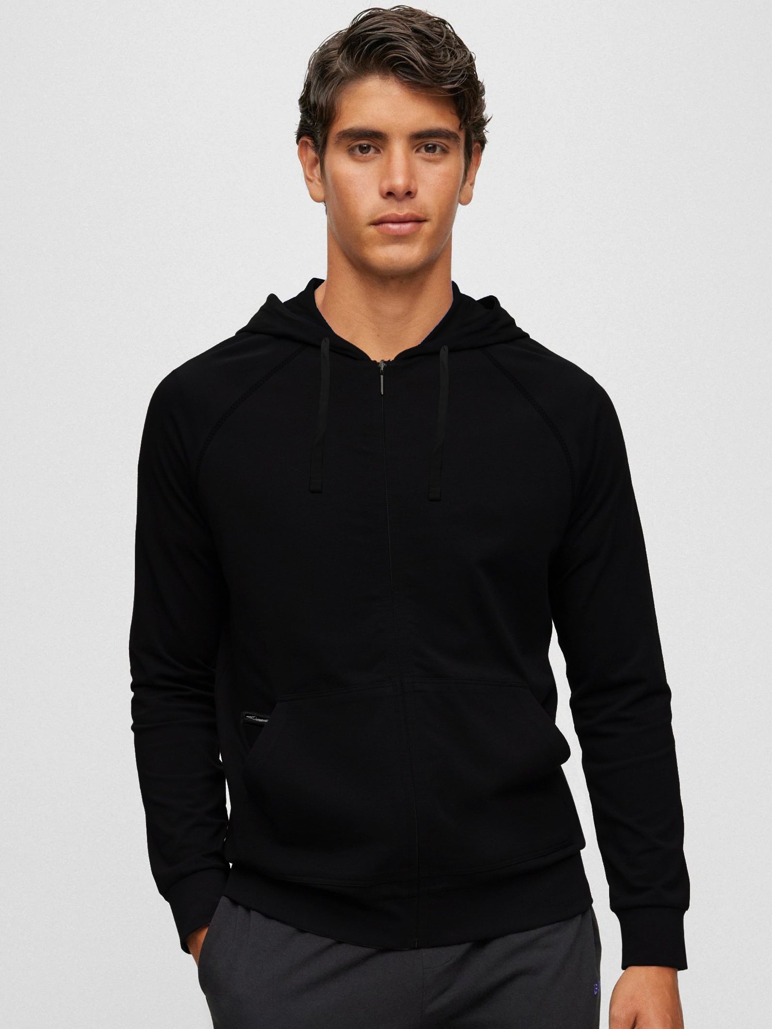 Louis Vicaci Fleece Raglan Sleeve Zipper Hoodie For Men-Black-BE110/BR927