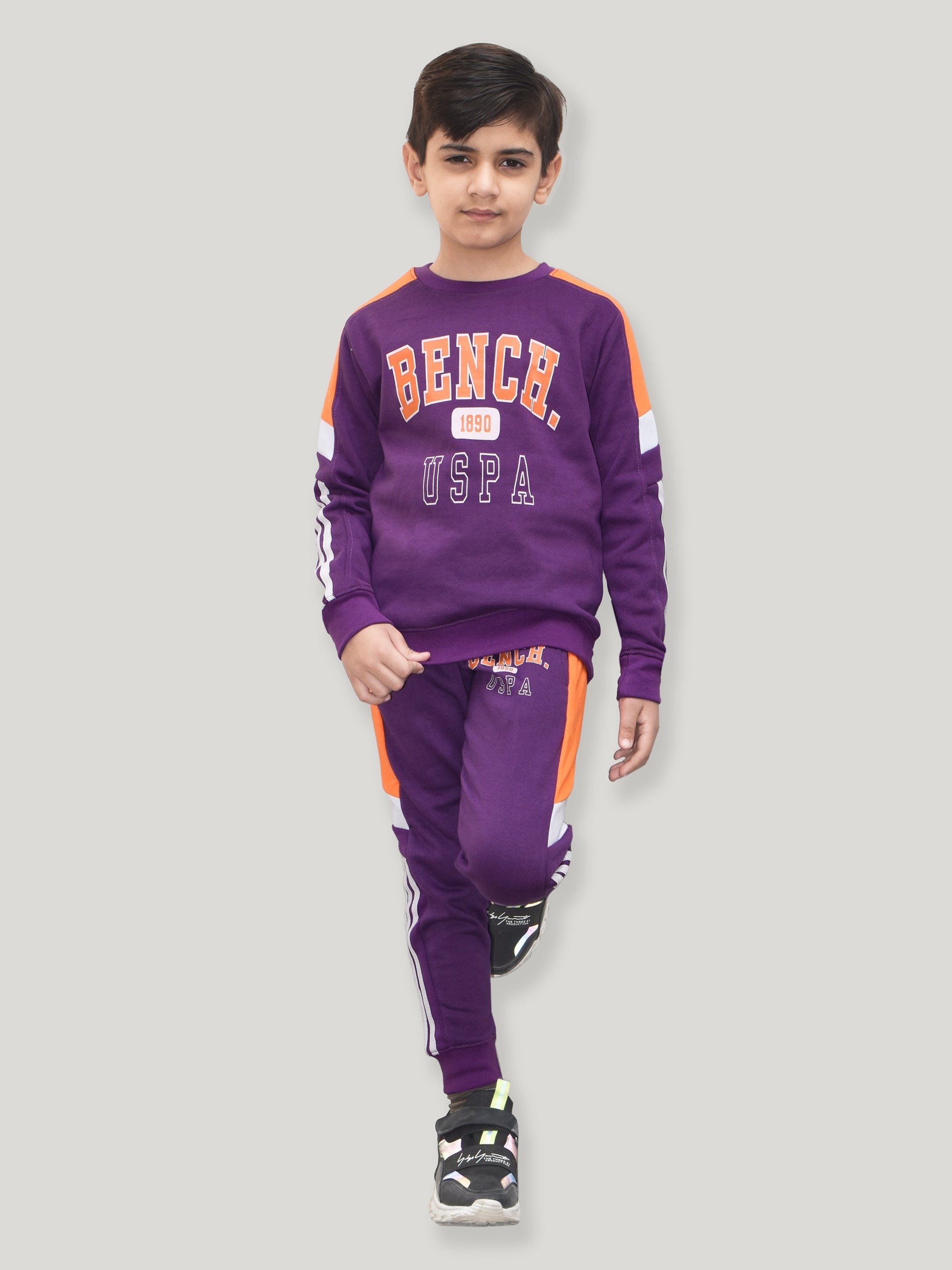 U.S Polo Assn Fleece Tracksuit For Kids-Purple-BE102/BR917