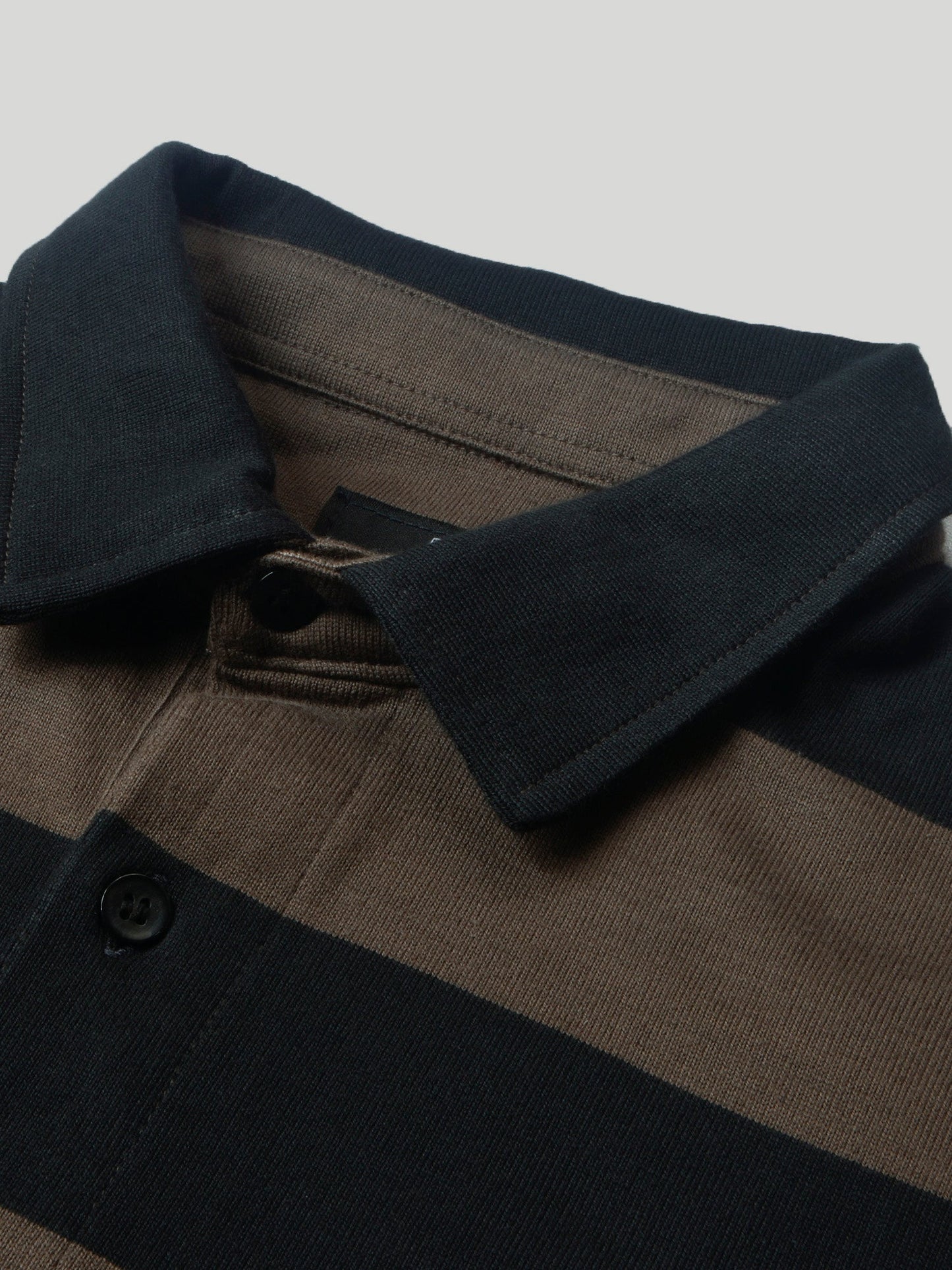 Louis Vicaci Long Sleeve Polo Shirt For Men-Brown with Black Stripe-BE75/BR897