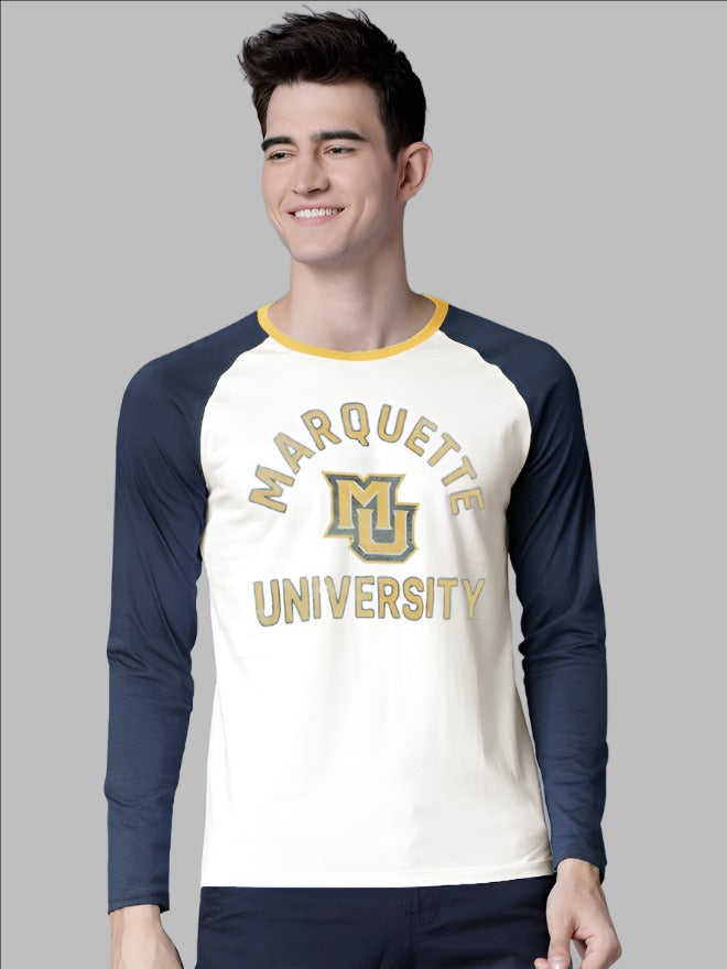 47 Raglan Sleeve Crew Neck Tee Shirt For Men-Off White & Navy with Print-SP2062