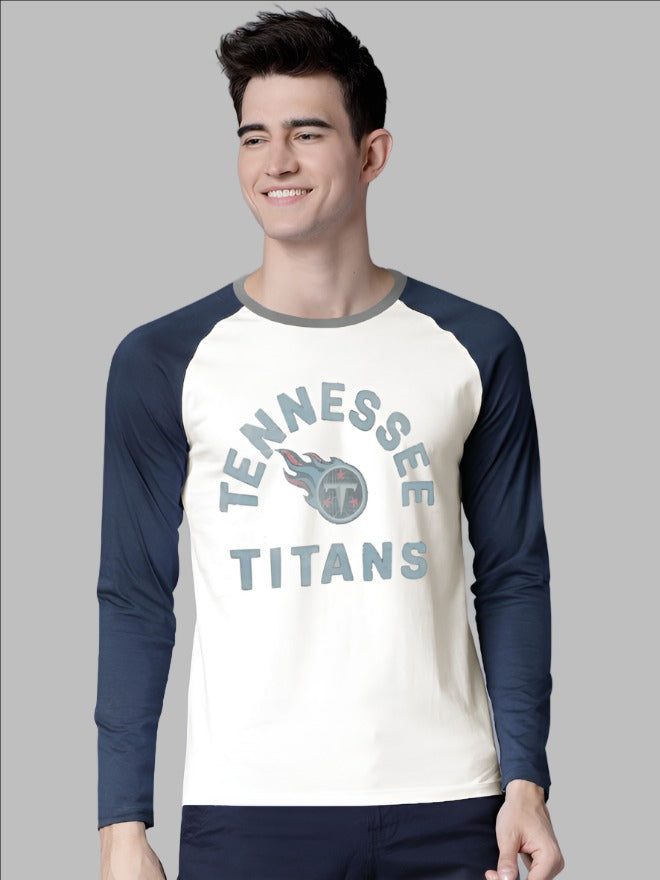 47 Raglan Sleeve Crew Neck Tee Shirt For Men-Off White & Navy with Print-SP2068