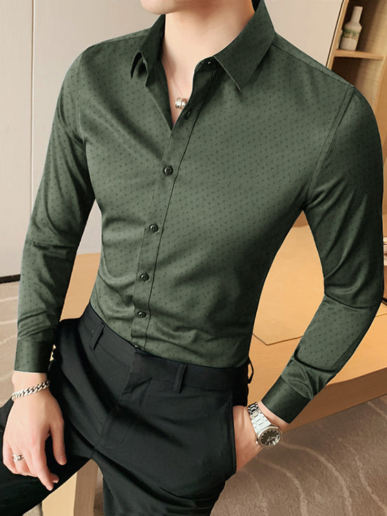 Louis Vicaci Super Stretchy Slim Fit Long Sleeve Summer Formal Casual Shirt For Men-Olive-SP2292/RT2516