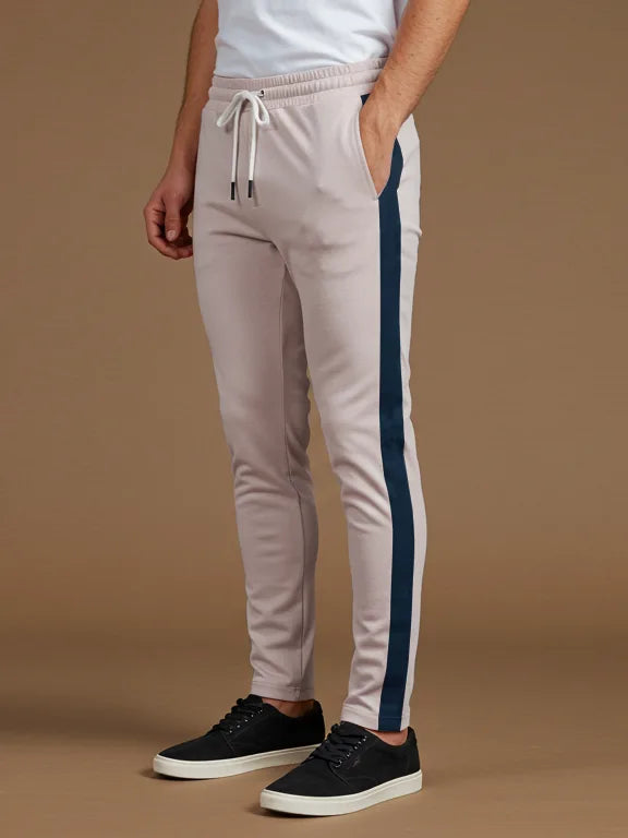 Summer Single Jersey Slim Fit Trouser For Men-Light Tea Pink With Navy Stripe-SP127/RT2098