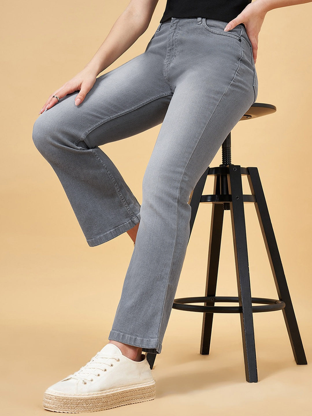 JL Studio Regular Fit Denim For Ladies-Grey Faded-BE1331