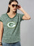 NFL Single Jersey Boxy V Neck Tee Shirt For Ladies-Green Melange-SP1975