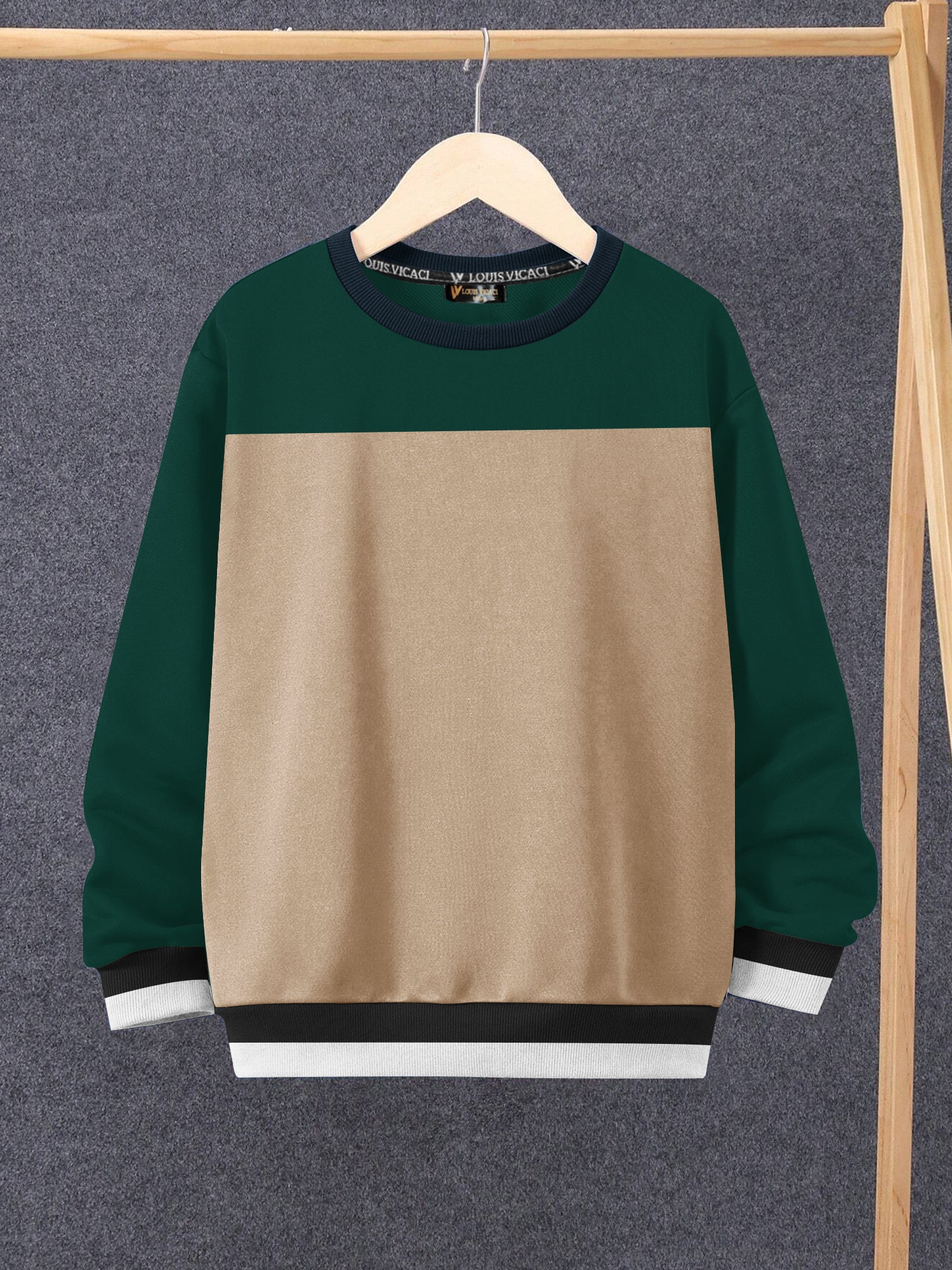 Louis Vicaci Fleece Sweatshirt For Kids-Camel & Dark Green-SP1487/RT2347