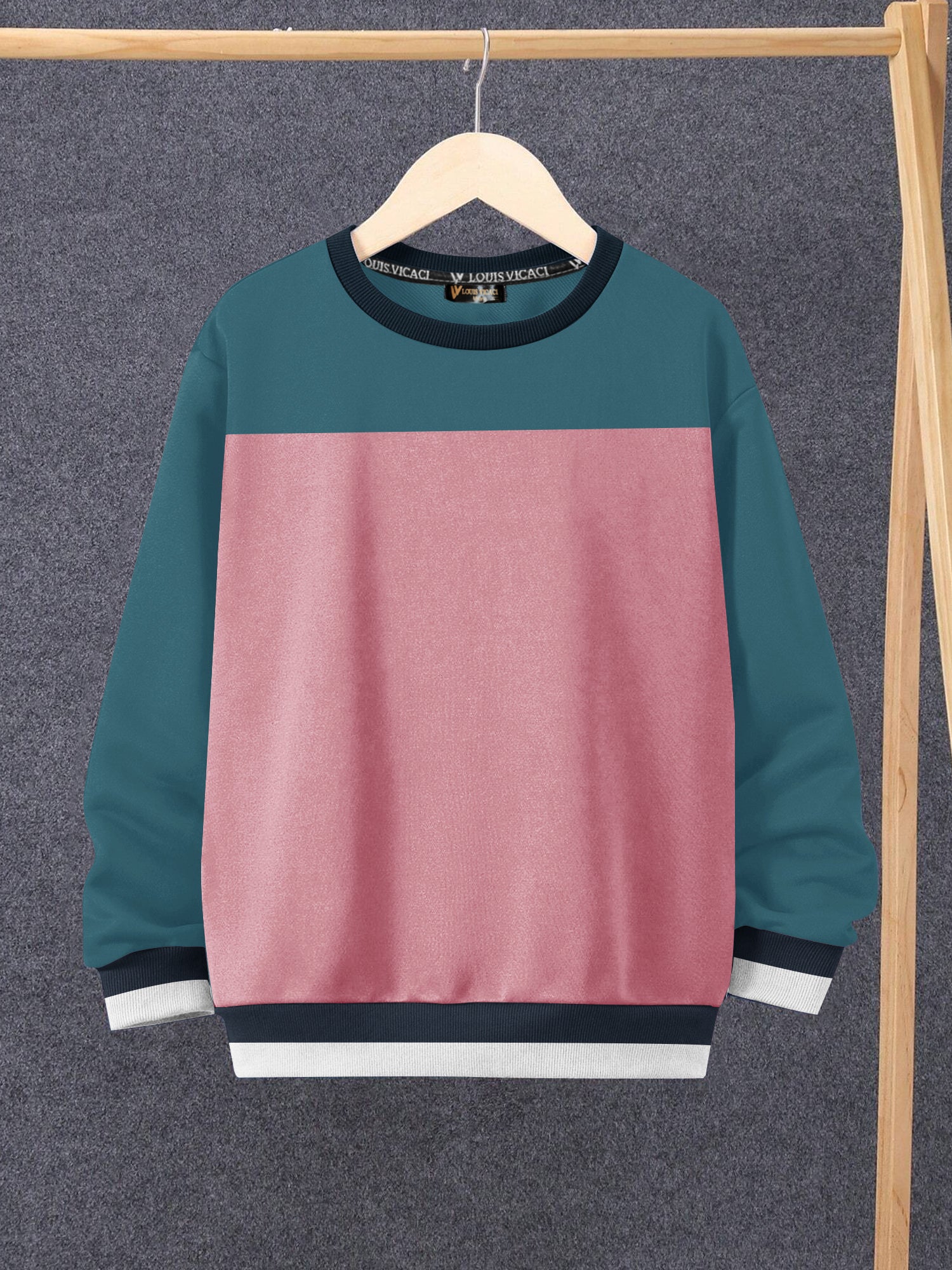 Louis Vicaci Fleece Sweatshirt For Kids-Pink Melange & Slate Blue-SP1488/RT2348