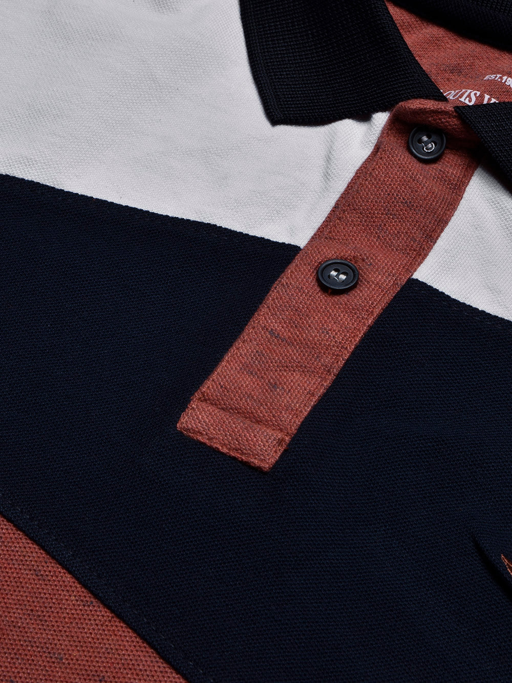 LV Summer Polo Shirt For Men-Dark Orange Melange with Navy & White Panel-BE837/BR13074