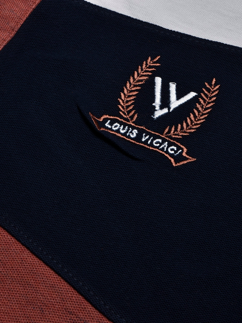 LV Summer Polo Shirt For Men-Dark Orange Melange with Navy & White Panel-BE837/BR13074
