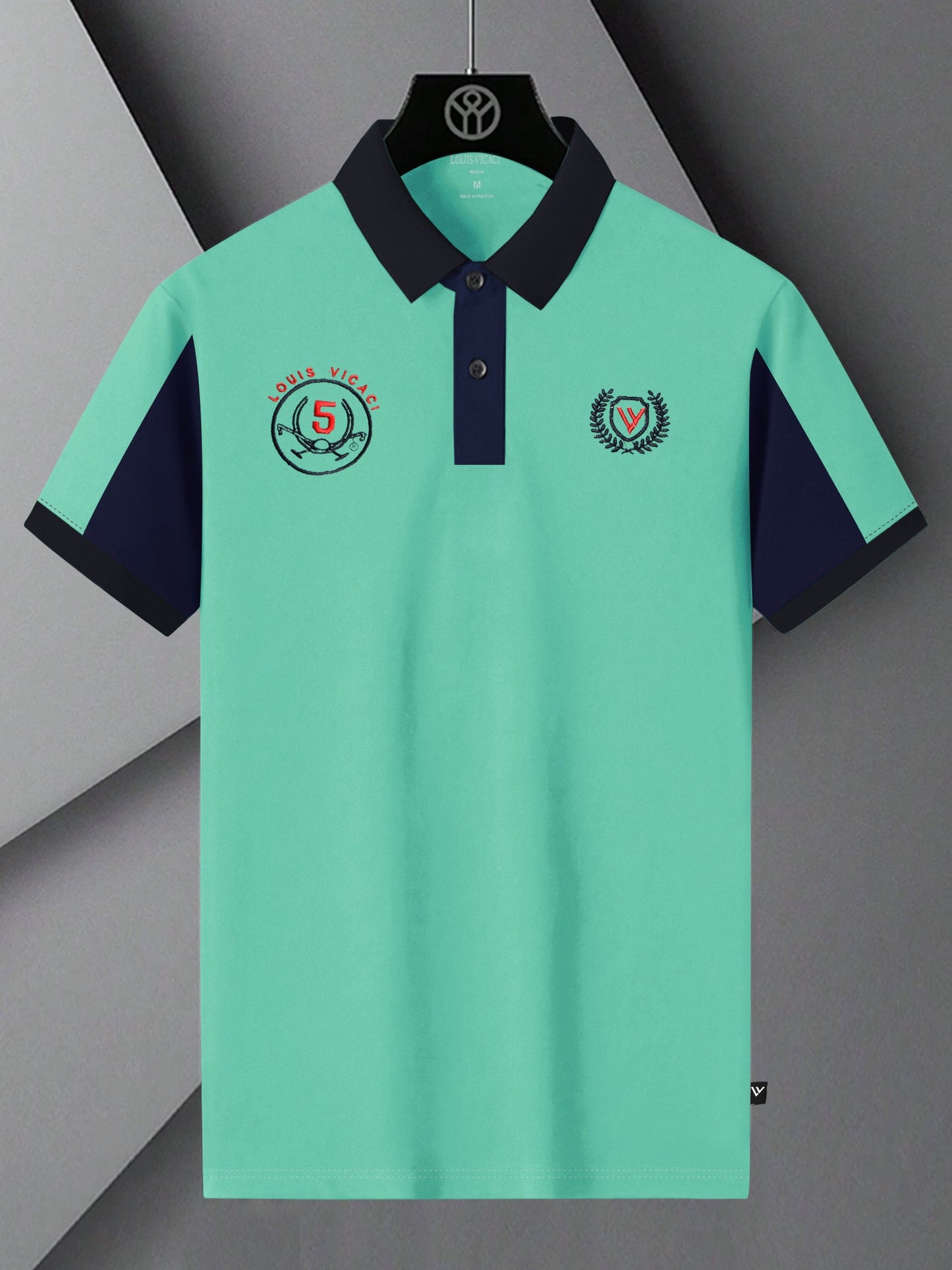 LV Summer Polo Shirt For Men-Light Green & Dark Navy-BE851