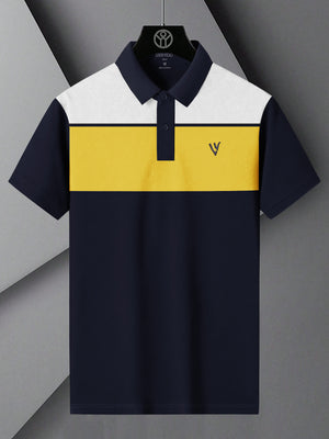 LV Summer Polo Shirt For Men-Navy with Yellow & White Panel-BE774/BR13021