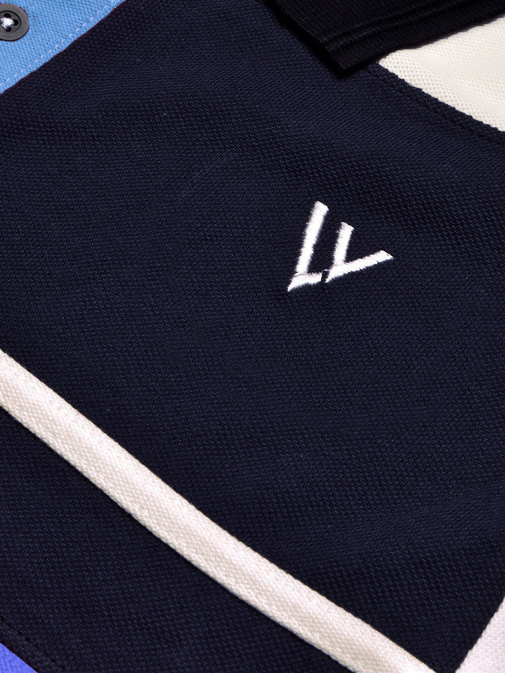 LV Summer Polo Shirt For Men-Sky with Off White & Navy Panel-BE878/BR13116