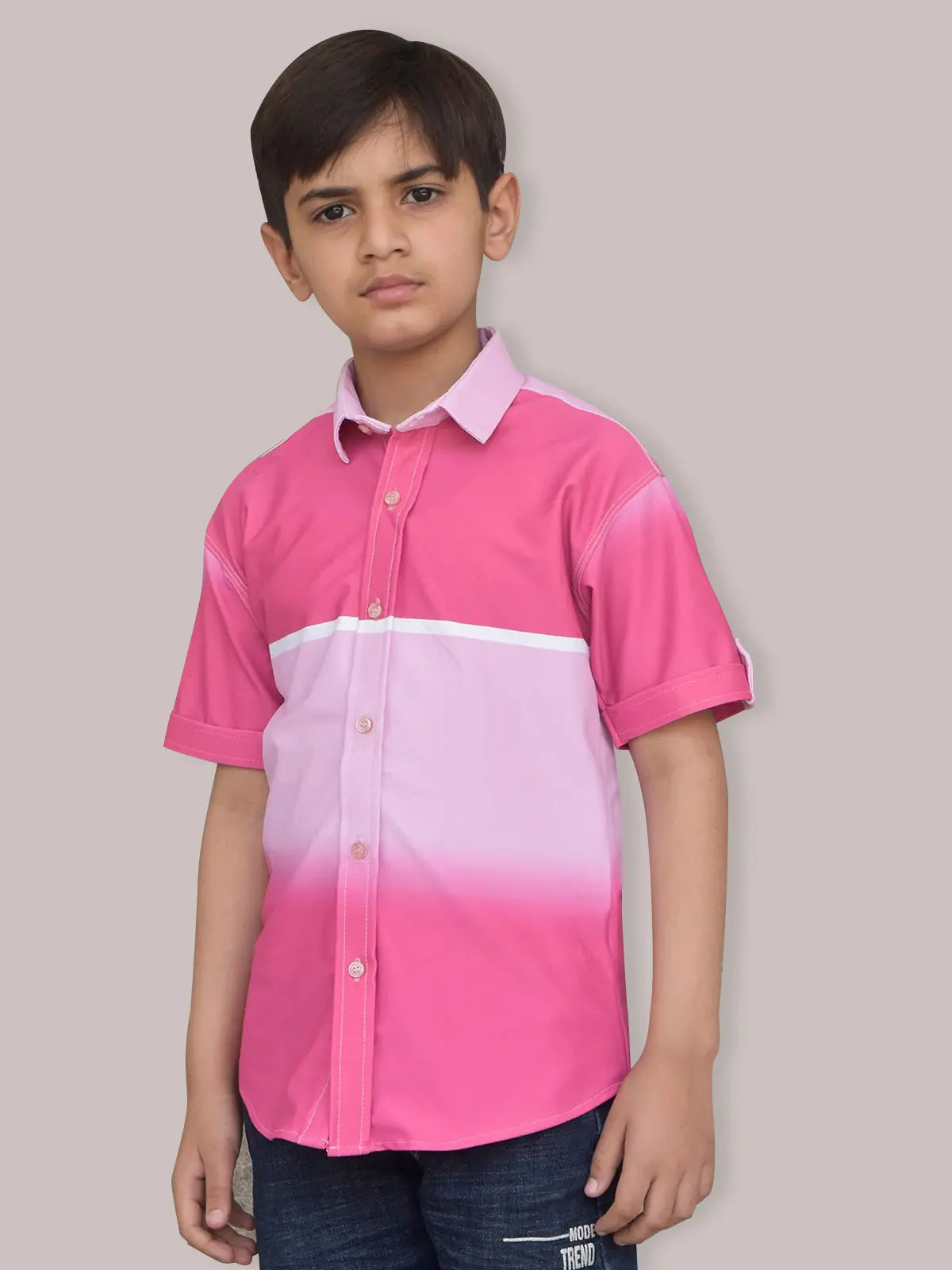 Louis Vicaci Super Stretchy Slim Fit Half Sleeve Lycra Casual Shirt For Kids-Pink-BE37