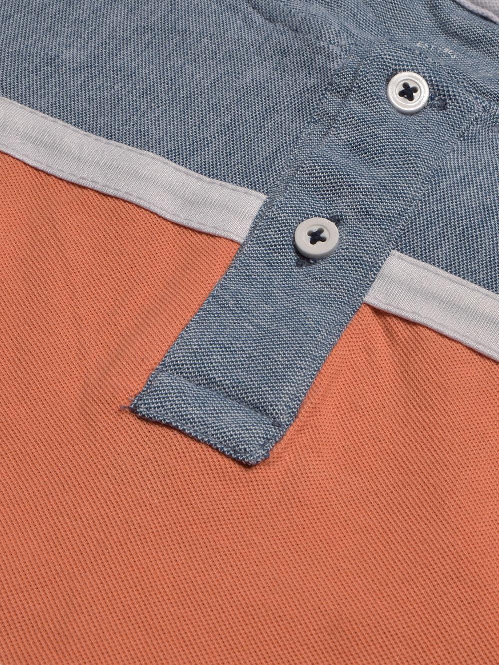 Louis Vicaci P.Q Long Sleeve Henley Shirt For Men-Navy Melange with Orange-BE957