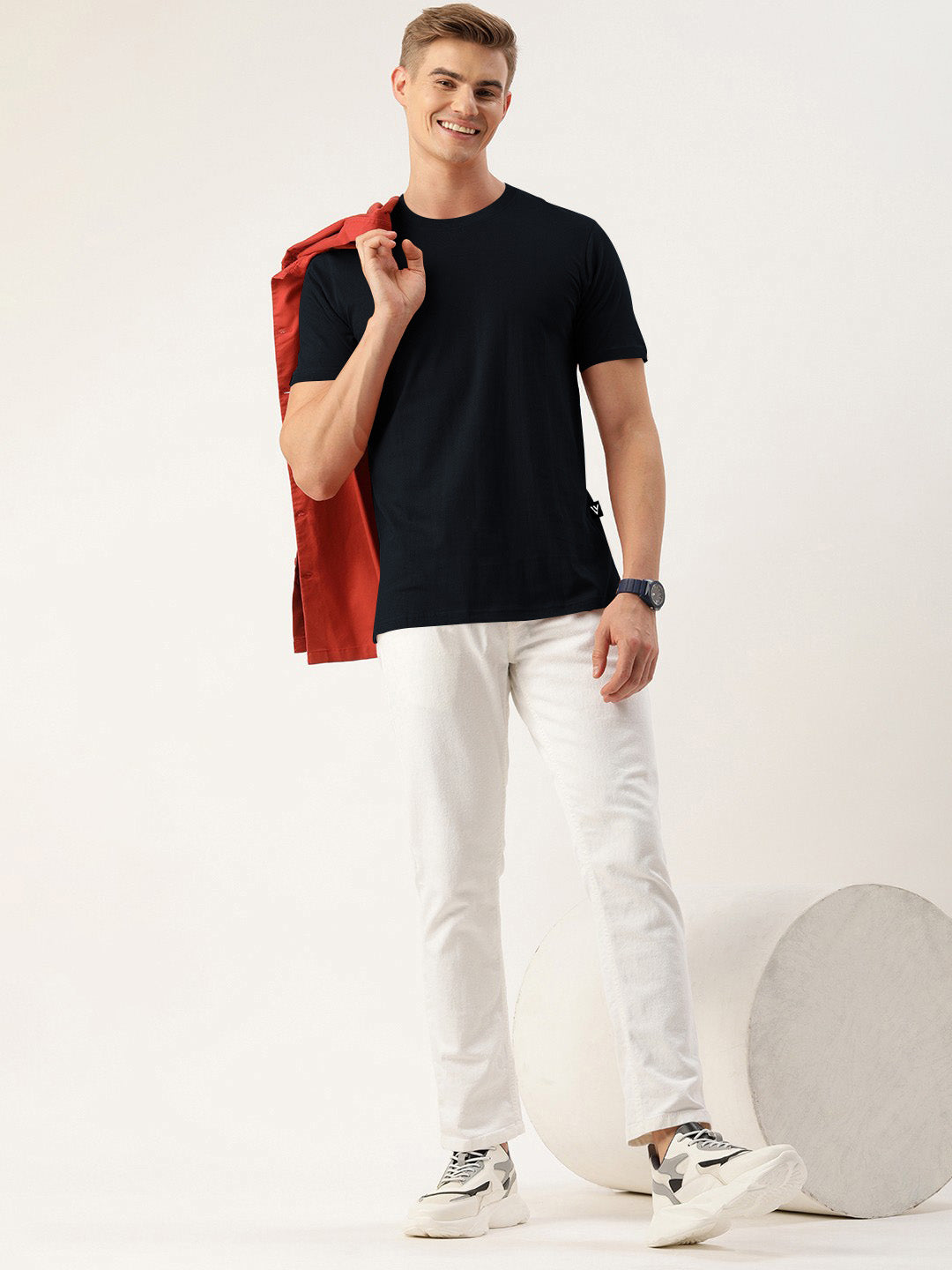 Louis Vicaci Single Jersey Summer Crew Neck T Shirt For Men-Navy-BE3262/BR15692