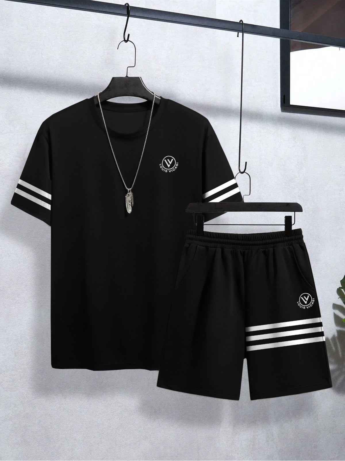 Louis Vicaci Summer Active Wear T Shirt & Lounge Short For Men-Black-BE3224/BR15672