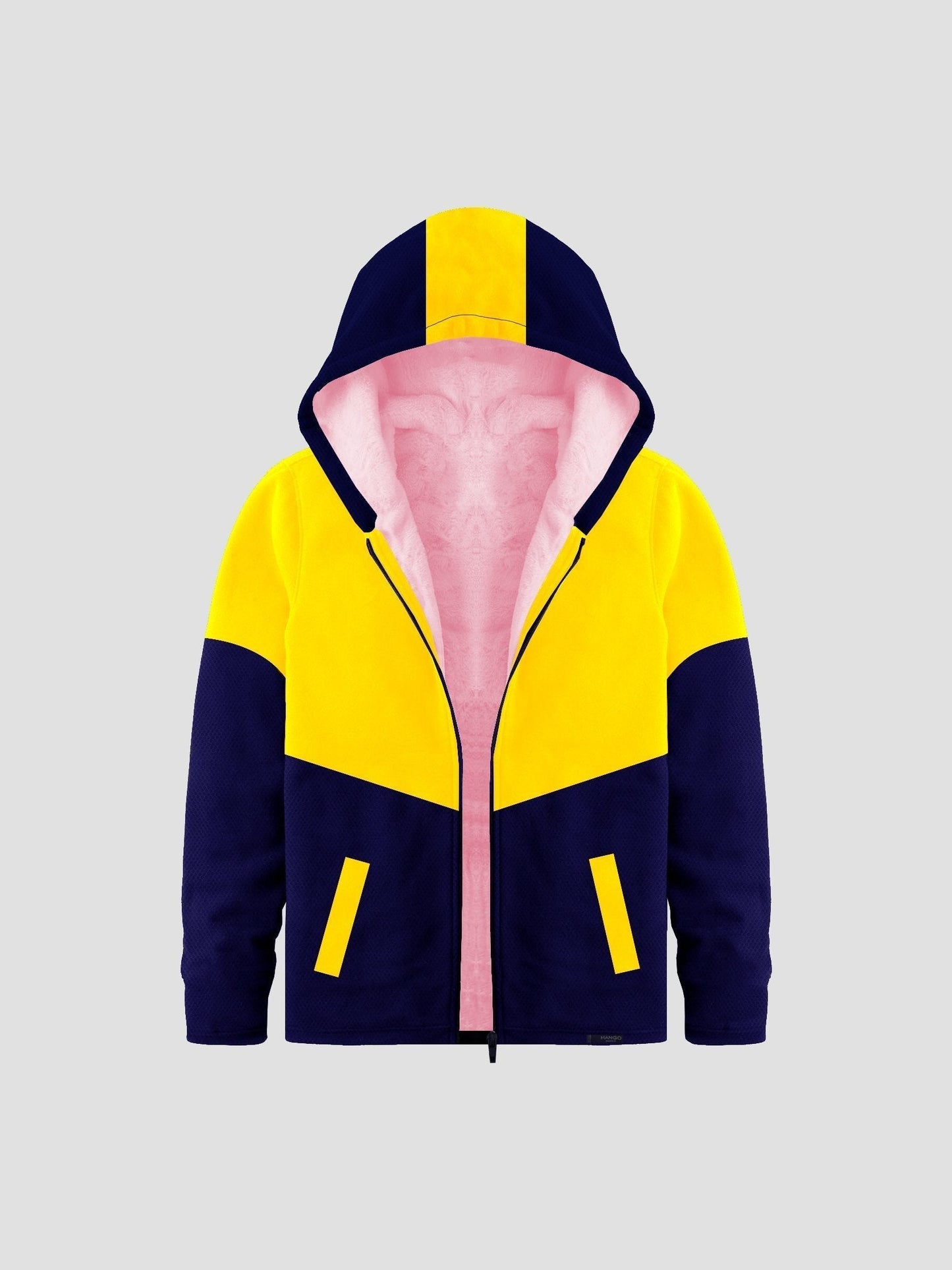 Mango Stylish Inner Fur Zipper Hoodie For Kids-Yellow & Royal Blue-BE153/BR964