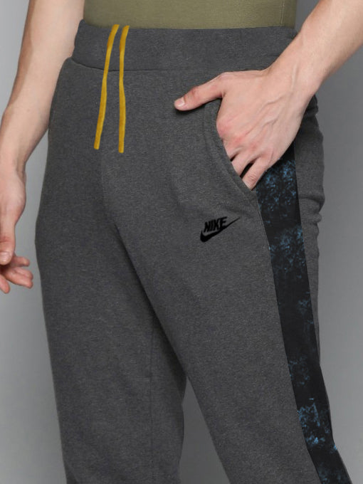 NK Terry Fleece Jogger Sweatpant For Men-Charcoal Melange with Black Panel-BE2691