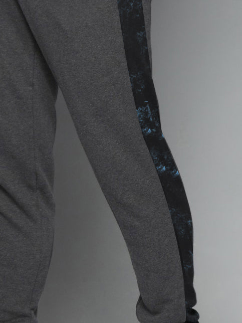 NK Terry Fleece Jogger Sweatpant For Men-Charcoal Melange with Black Panel-BE2691