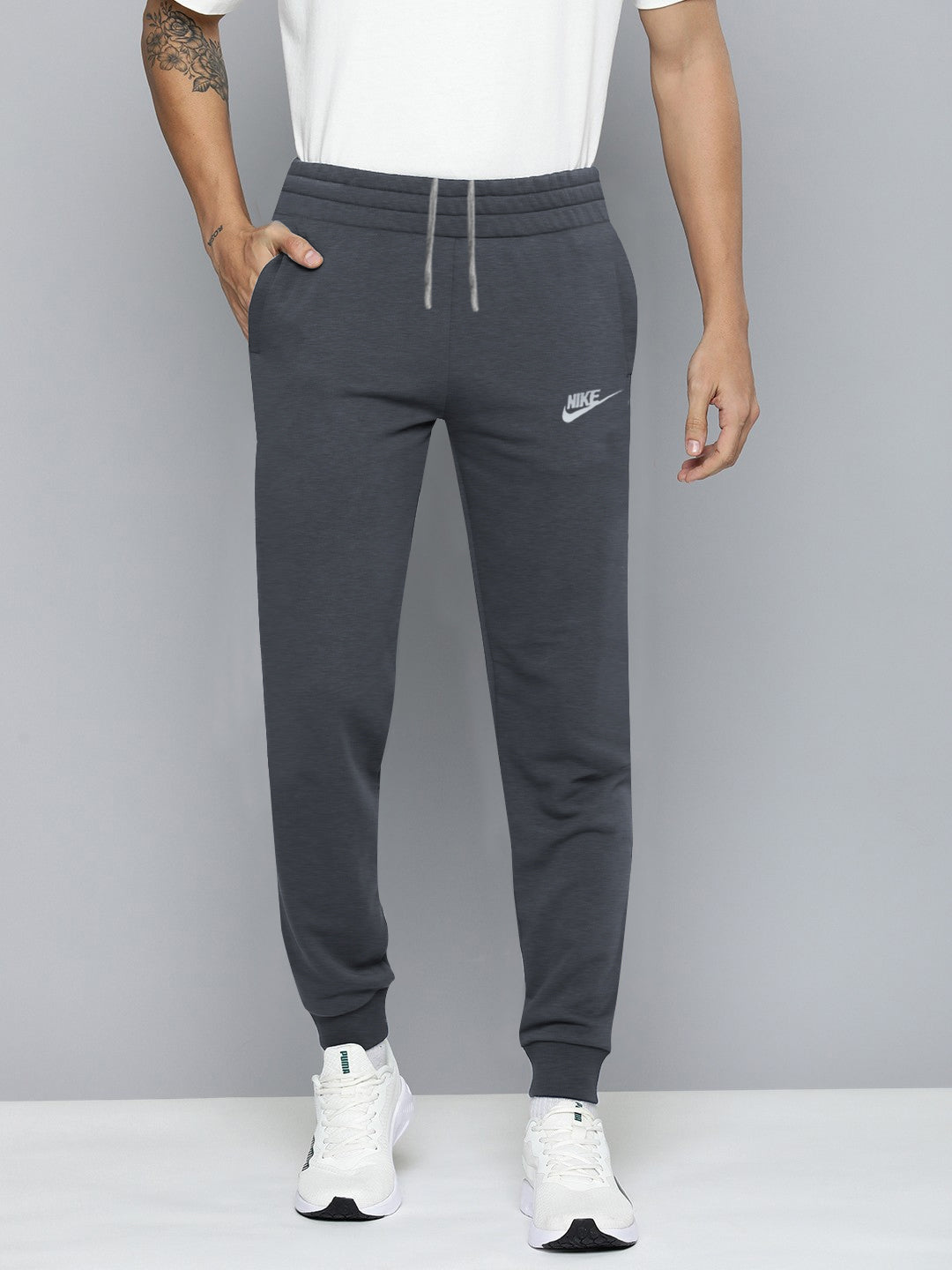 NK Terry Fleece Jogger Sweatpant For Men-Grey Melange-BE2686