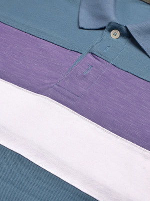 NXT Summer Polo Shirt For Men-Bond Blue with White & Purple Stripe-BE722/BR12974
